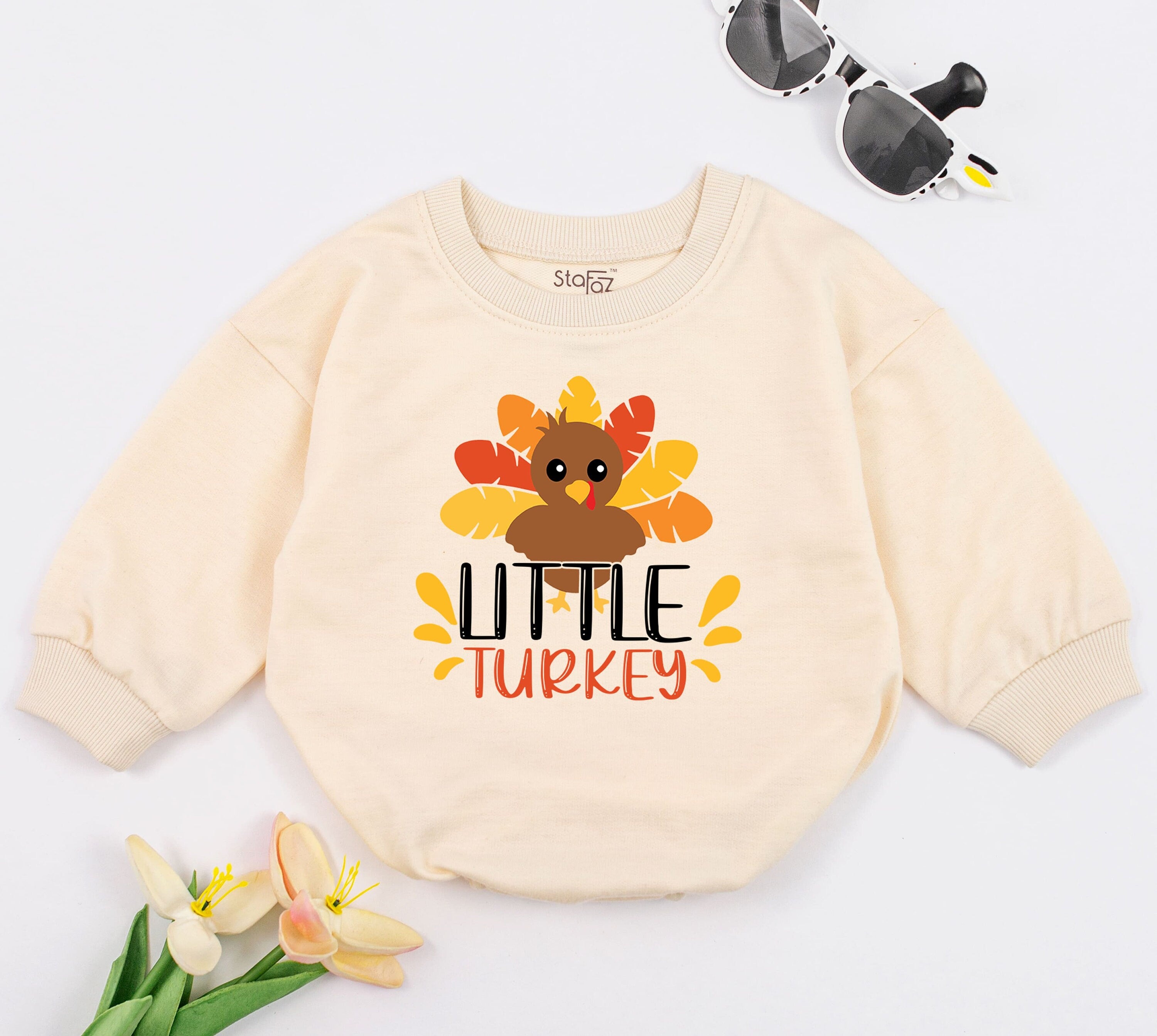 Cozy Thanksgiving Romper - Little Turkey Retro Sweatsuit