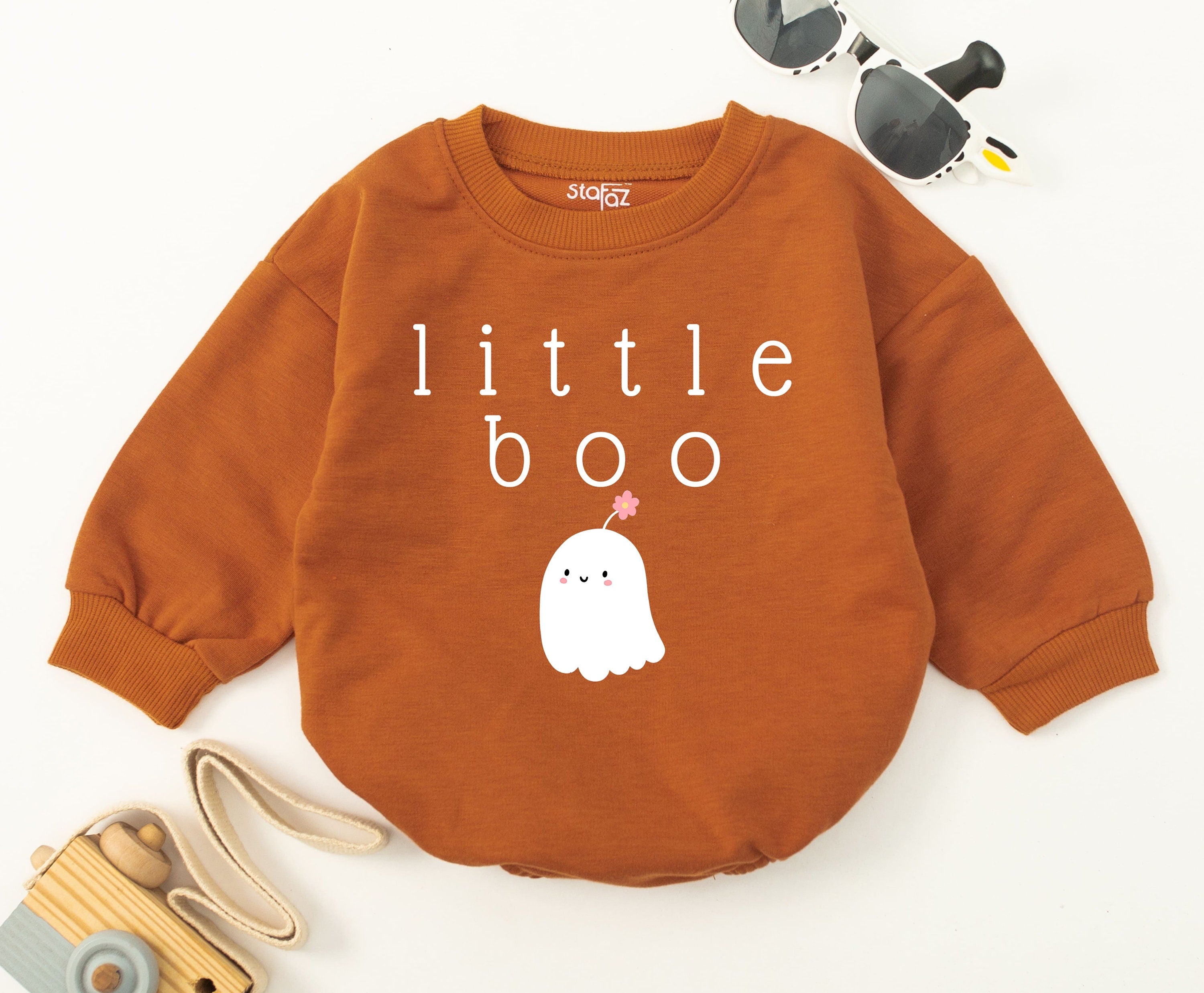 Little Boo Baby Romper with Cute Ghost Design Halloween Toddler Outfit Soft Cotton Fall Clothes Cozy Infant Bodysuit Baby Girl Gift