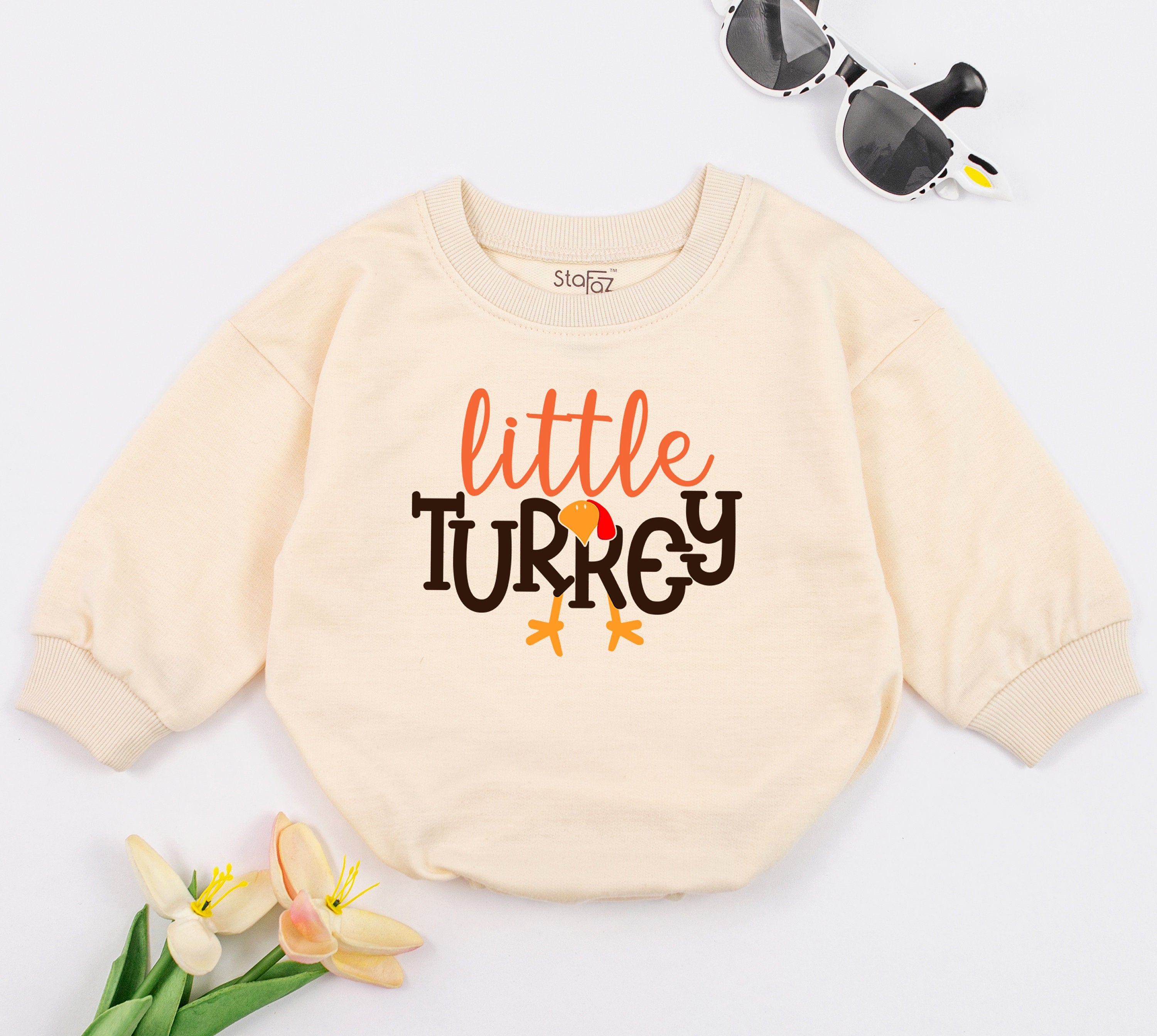 Thanksgiving Baby Outfit Little Turkey Retro Romper Soft Cozy Sweatsuit for Girls Holiday Style with Stars and Fun Fonts