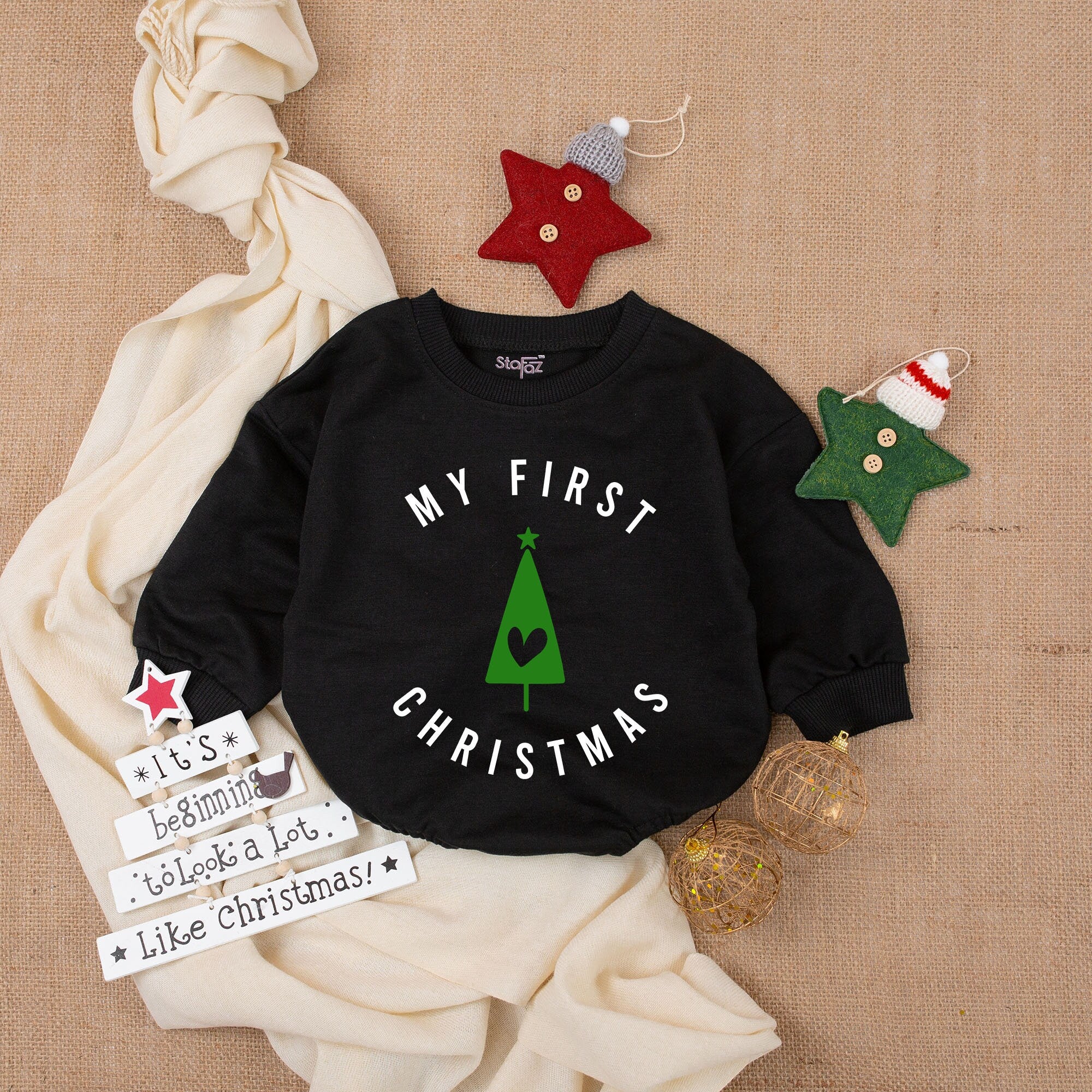 My First Christmas Baby Outfit Green Tree Design Infant Holiday Romper Cozy Santa Baby Clothes Soft Cotton Gift for Newborn