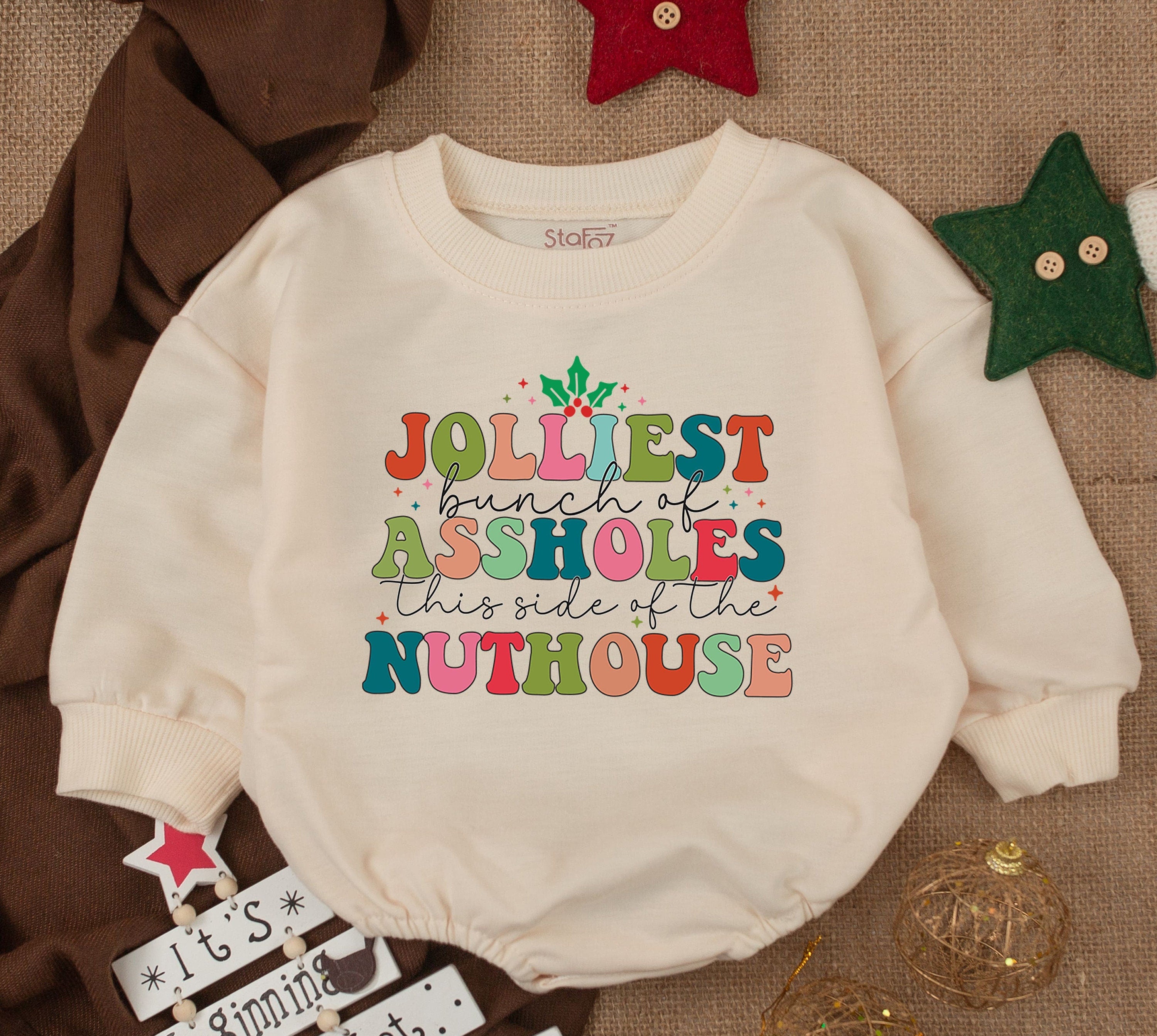 Funny Christmas Baby Romper Jolliest Bunch of Assholes Festive Bodysuit Holiday Gift Soft Cotton Infant 1st Xmas Outfit Cheerful Design