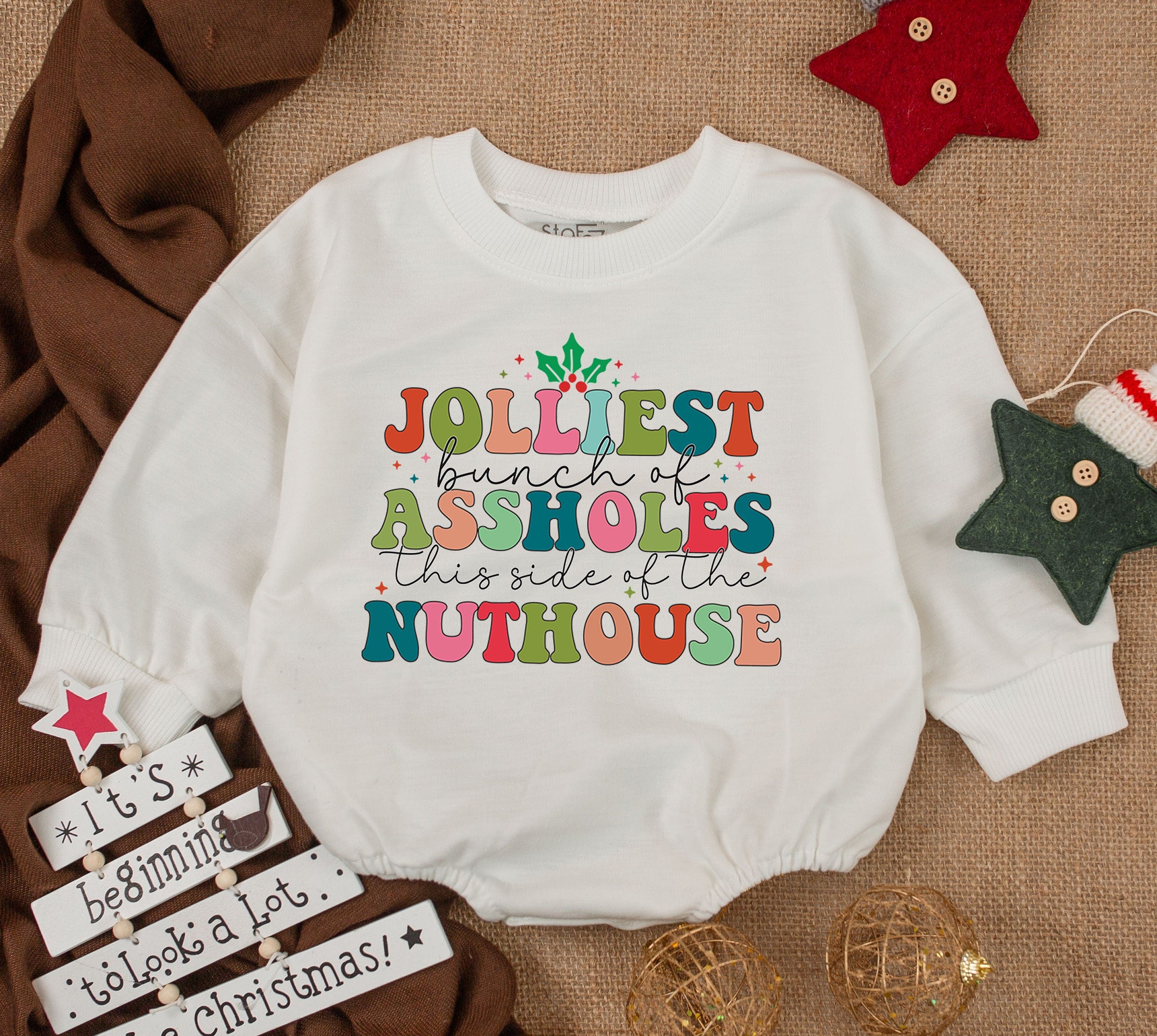 Funny Christmas Baby Romper Jolliest Bunch of Assholes Festive Bodysuit Holiday Gift Soft Cotton Infant 1st Xmas Outfit Cheerful Design