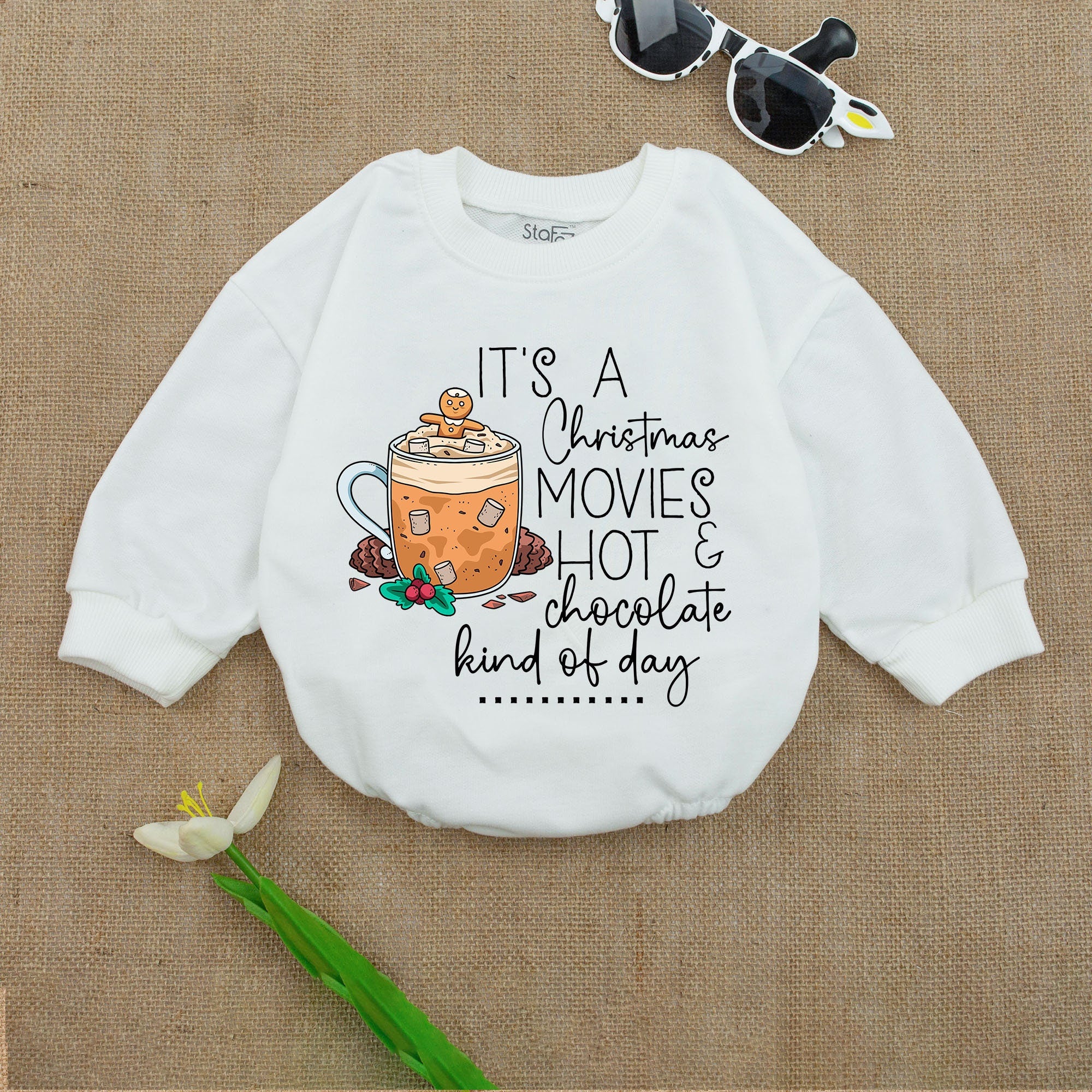 My First Christmas Baby Onesie Cozy Holiday Bodysuit Whimsical Hot Chocolate Design Infant Outfit with Festive Candy Cane and Holly