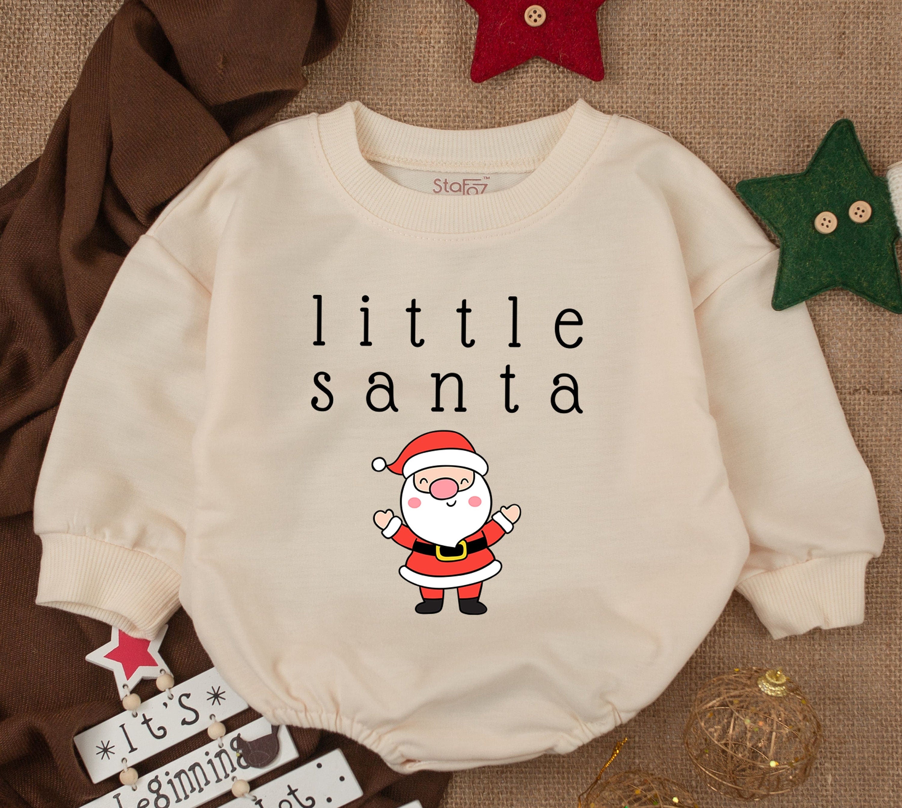 Little Santa Baby Girl Christmas Sweatsuit Cute Holiday Outfit with Red Suit Whimsical Santa Design Cozy Soft Infant Romper