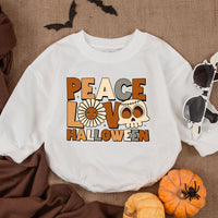 Peace Love Halloween Baby Romper Cozy Fall Newborn Outfit Toddler Sweatshirt Whimsical Pumpkin Design Soft Cotton Seasonal Baby Clothes