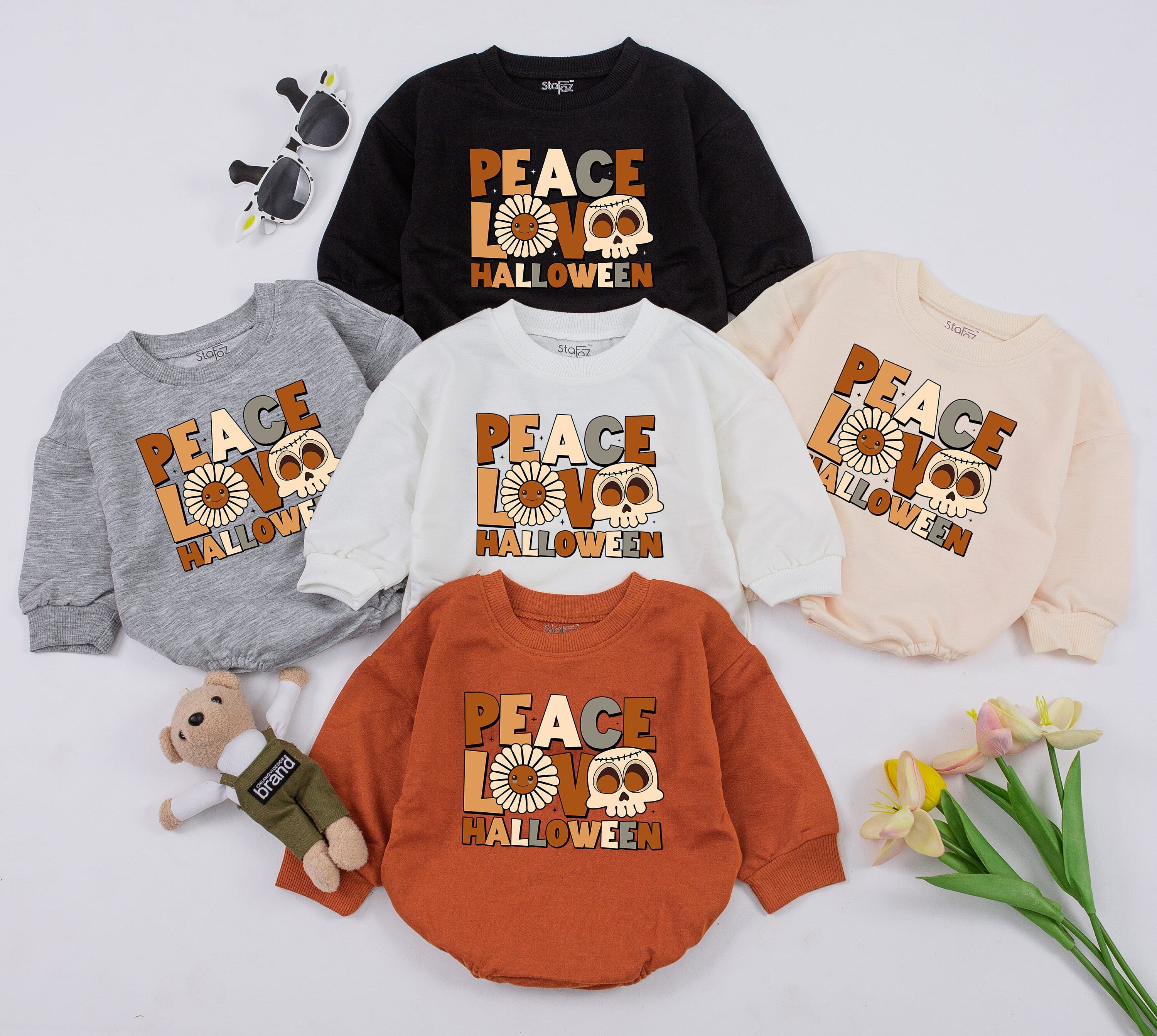Peace Love Halloween Baby Romper Cozy Fall Newborn Outfit Toddler Sweatshirt Whimsical Pumpkin Design Soft Cotton Seasonal Baby Clothes