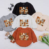Peace Love Halloween Baby Romper Cozy Fall Newborn Outfit Toddler Sweatshirt Whimsical Pumpkin Design Soft Cotton Seasonal Baby Clothes