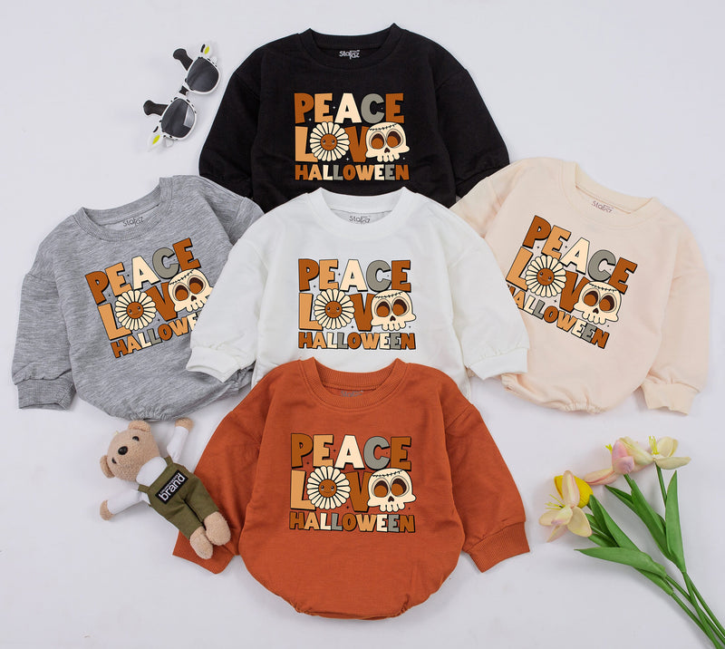 Peace Love Halloween Baby Romper Cozy Fall Newborn Outfit Toddler Sweatshirt Whimsical Pumpkin Design Soft Cotton Seasonal Baby Clothes