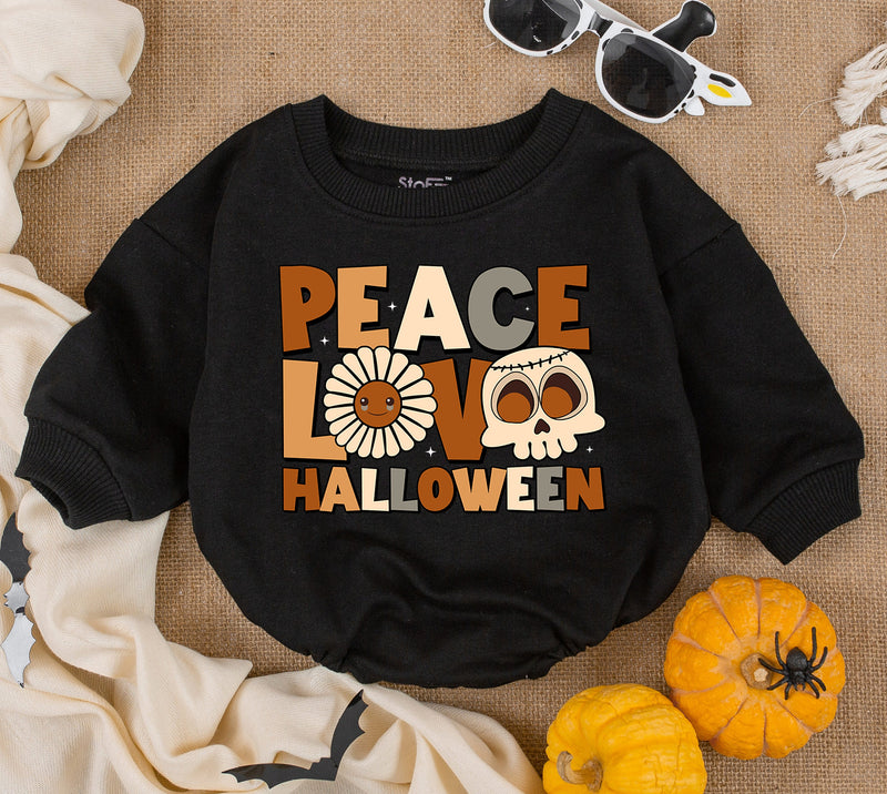Peace Love Halloween Baby Romper Cozy Fall Newborn Outfit Toddler Sweatshirt Whimsical Pumpkin Design Soft Cotton Seasonal Baby Clothes
