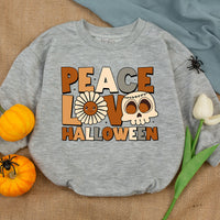 Peace Love Halloween Baby Romper Cozy Fall Newborn Outfit Toddler Sweatshirt Whimsical Pumpkin Design Soft Cotton Seasonal Baby Clothes
