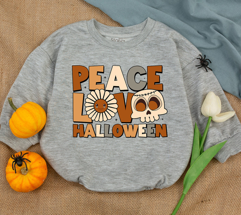 Peace Love Halloween Baby Romper Cozy Fall Newborn Outfit Toddler Sweatshirt Whimsical Pumpkin Design Soft Cotton Seasonal Baby Clothes