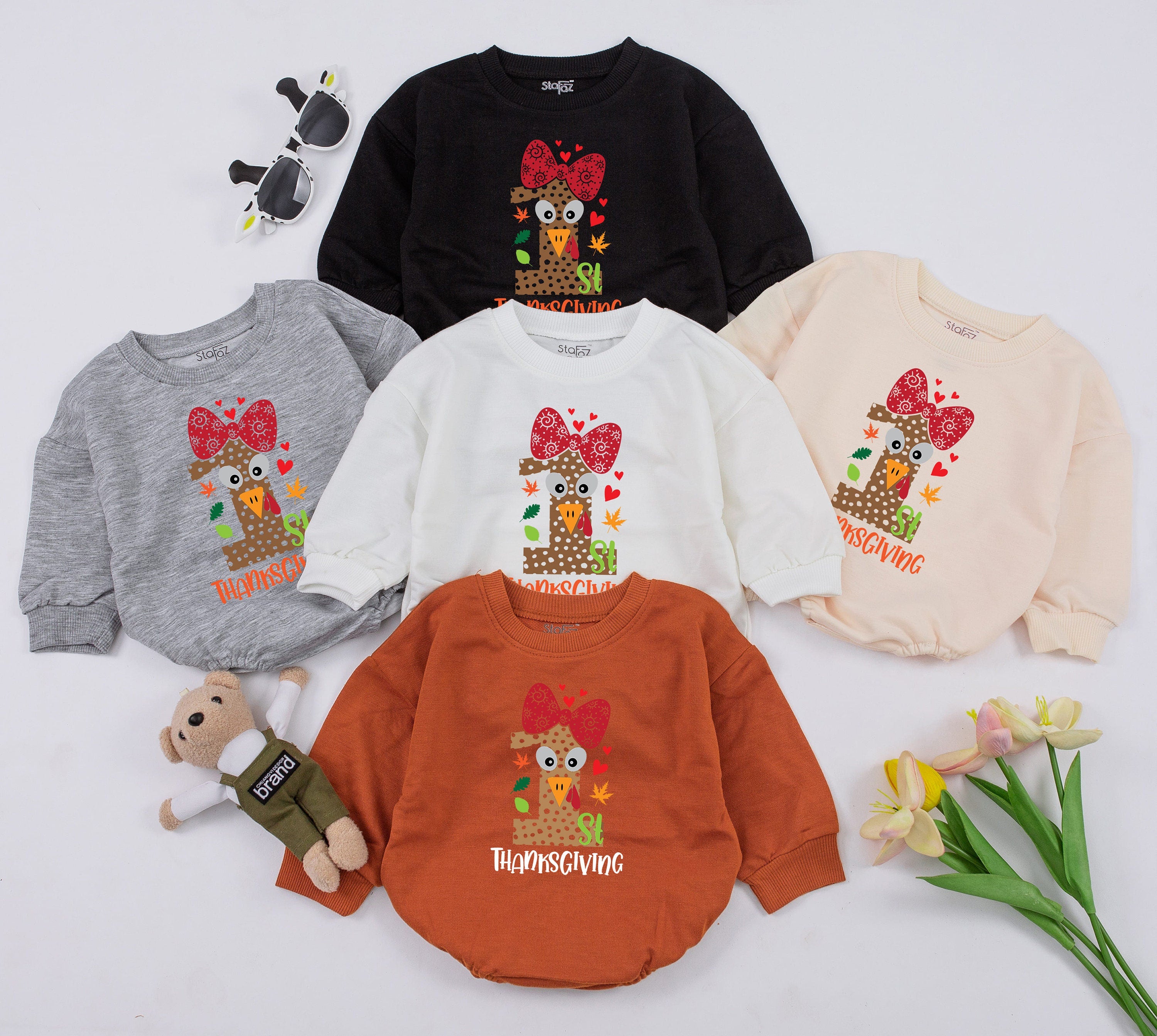 Adorable Turkey First Thanksgiving Baby Romper Outfit
