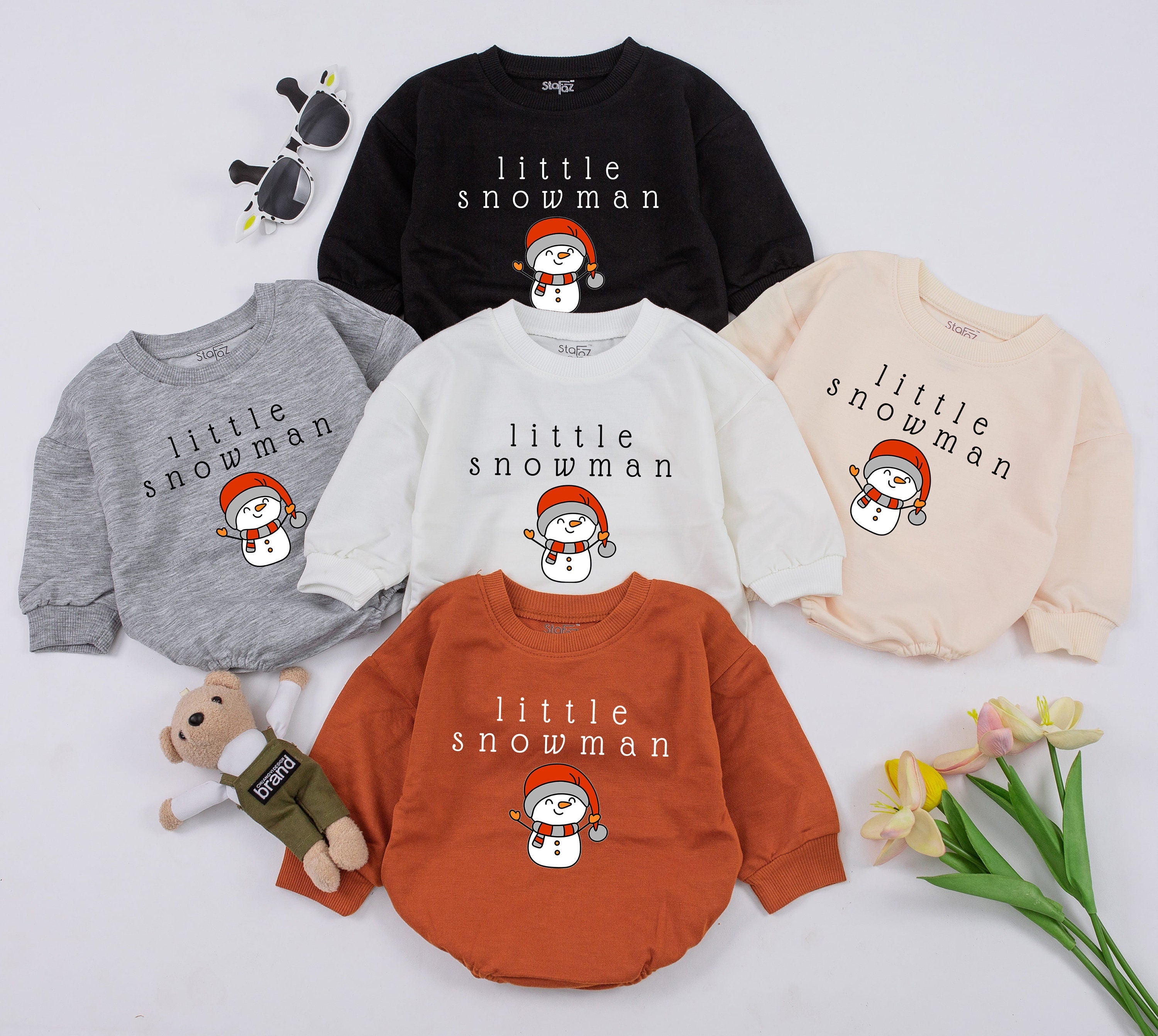 Little Snowman Christmas Baby Outfit Cozy Romper for Girls Soft Warm Sweatsuit Cute Festive Design with Orange Hat and Scarf