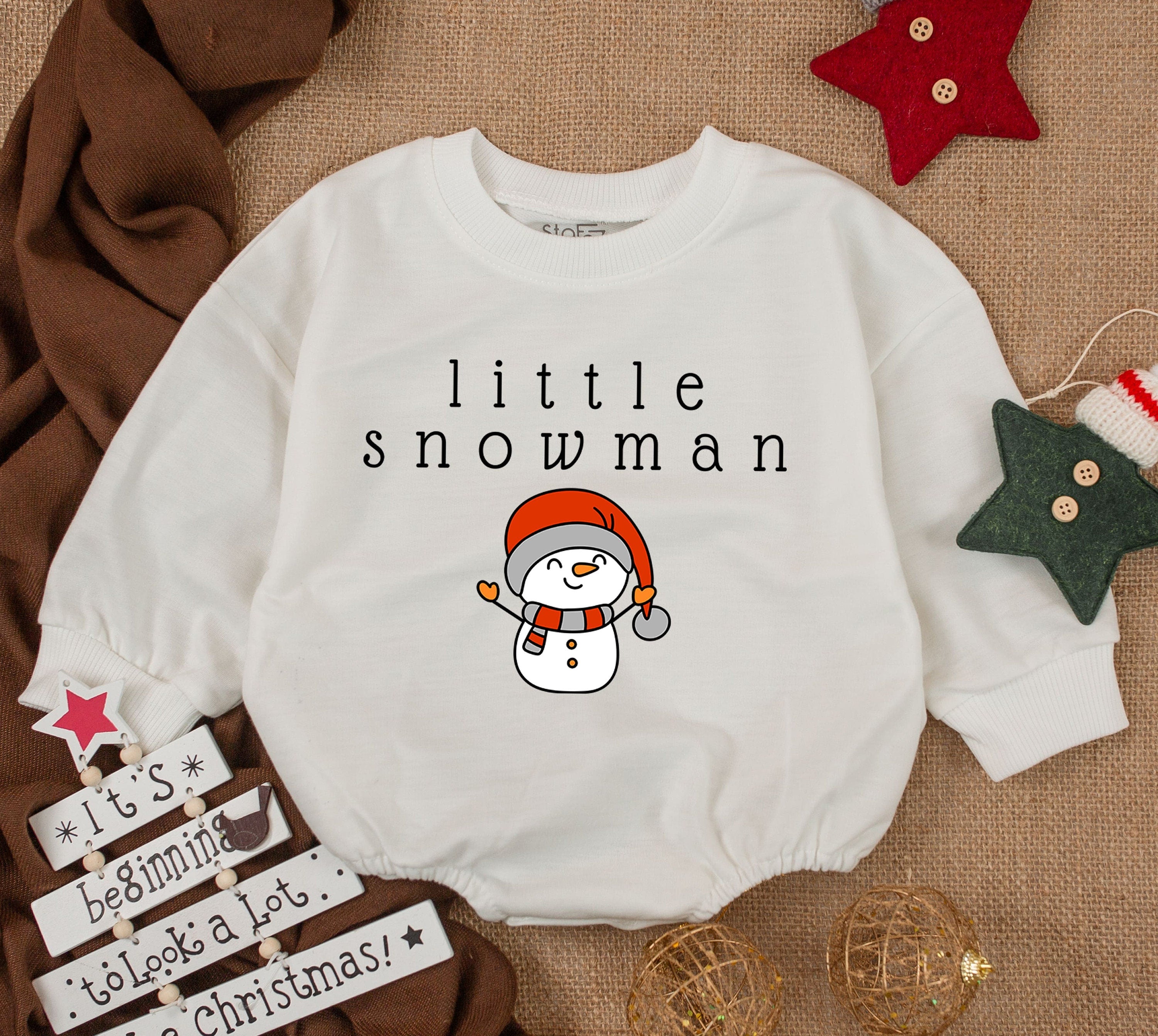 Little Snowman Christmas Baby Outfit Cozy Romper for Girls Soft Warm Sweatsuit Cute Festive Design with Orange Hat and Scarf