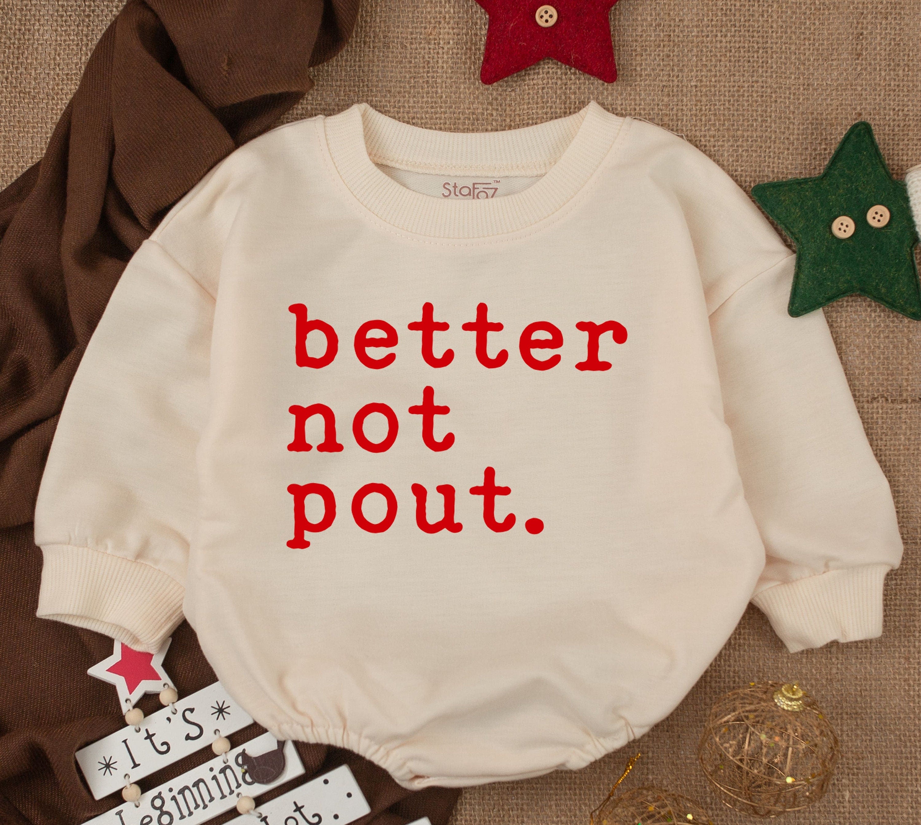 Funny Christmas Baby Outfit Better Not Pout Cozy Soft Infant Romper Festive Red Text Holiday Sweatsuit for Baby Girl Retro Santa Style
