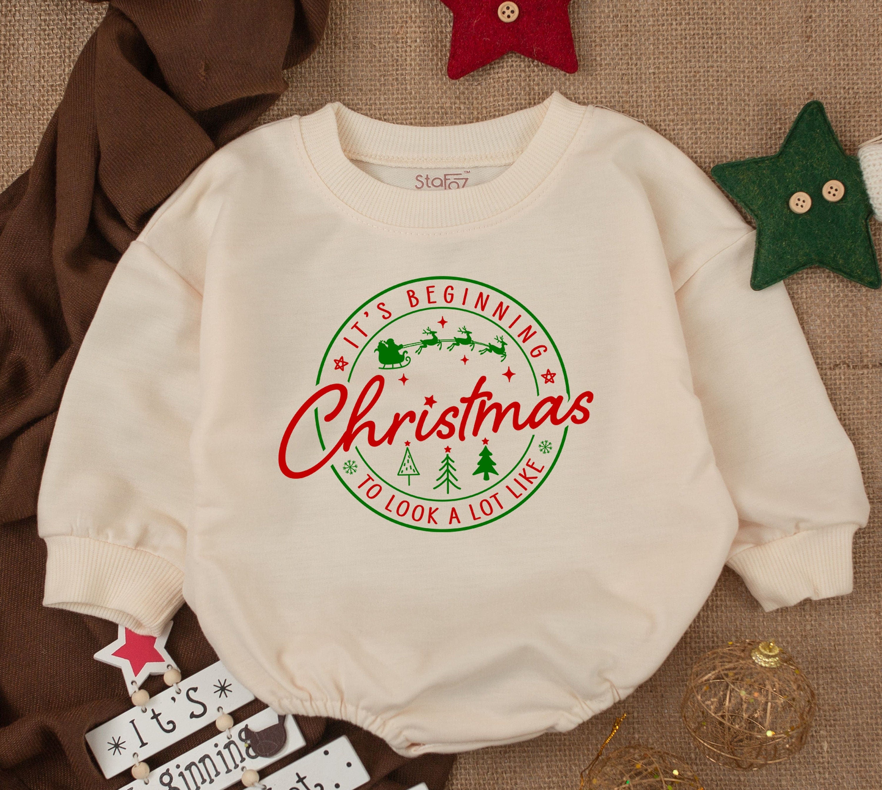 Cheerful Christmas Baby Romper Festive Holiday Toddler Outfit Soft Cotton Merry Xmas Sweater 1st Christmas Gift Joyful Design