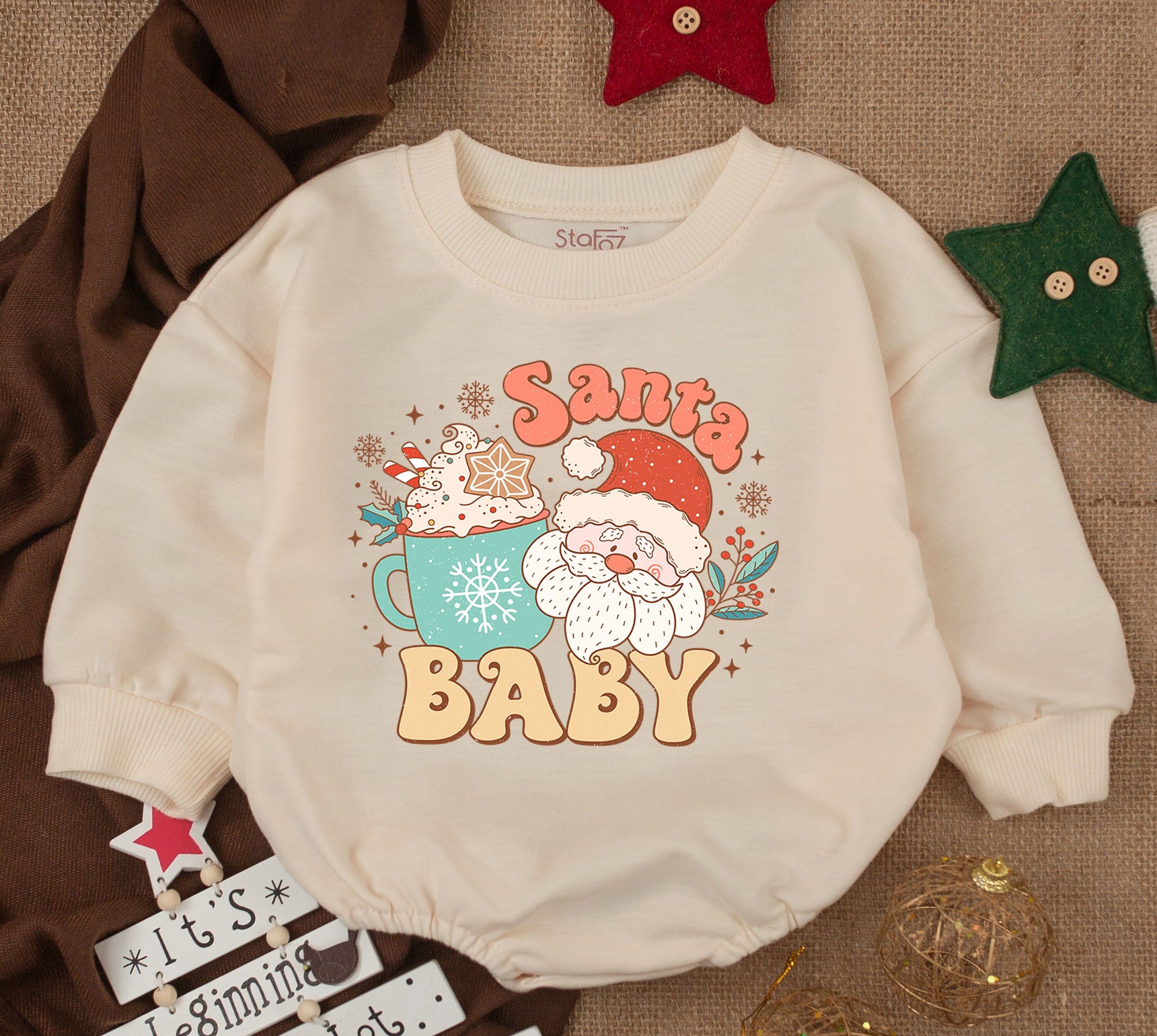 Santa Baby Retro Christmas Outfit Cozy Infant Sweatsuit Vintage Holiday Design Snowflake and Holly Details Warm Clothing