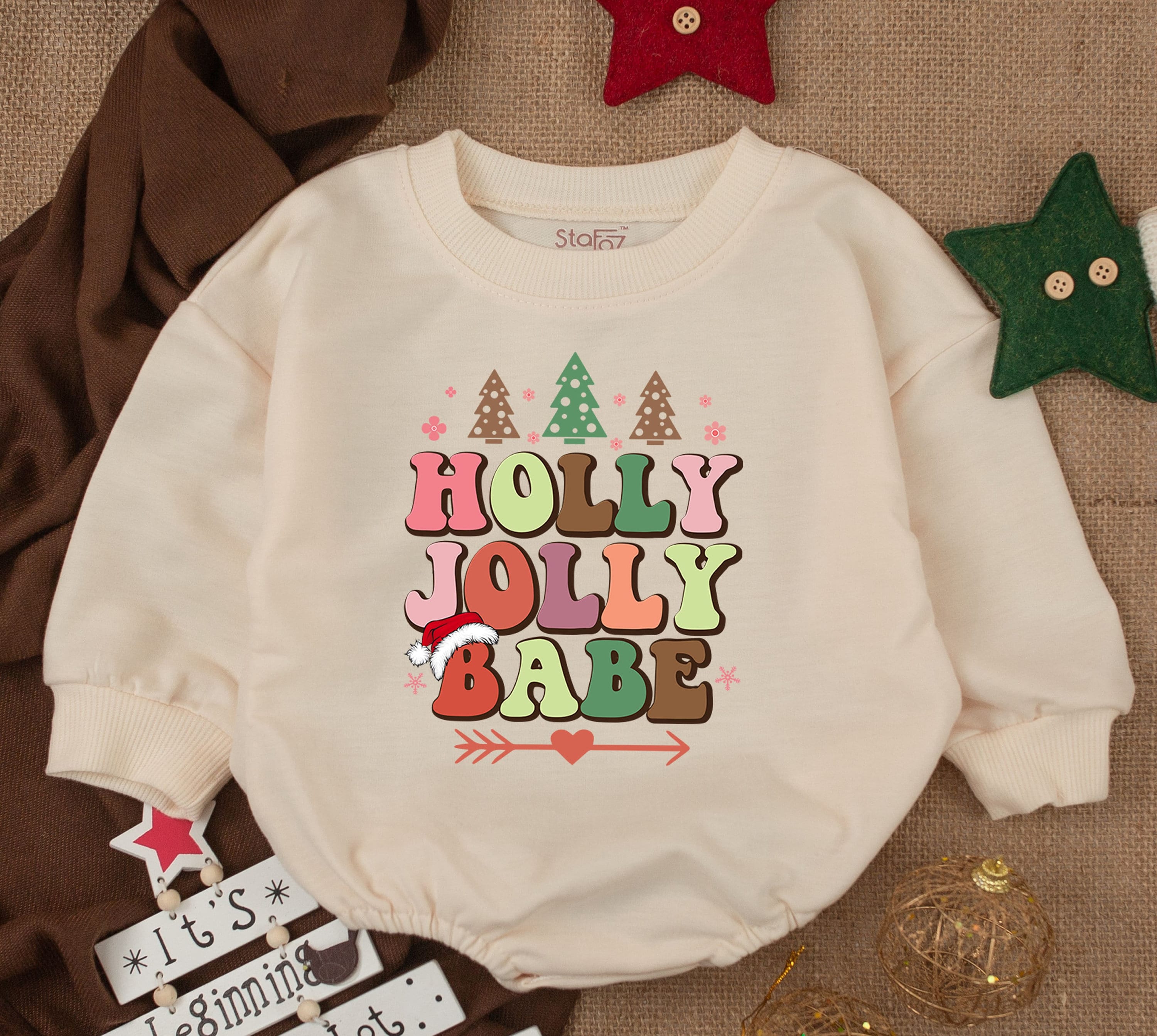 Holly Jolly Babe Christmas Baby Romper with Santa Hat and Trees Holiday Outfit for Girl's First Celebration Festive Infant Costume