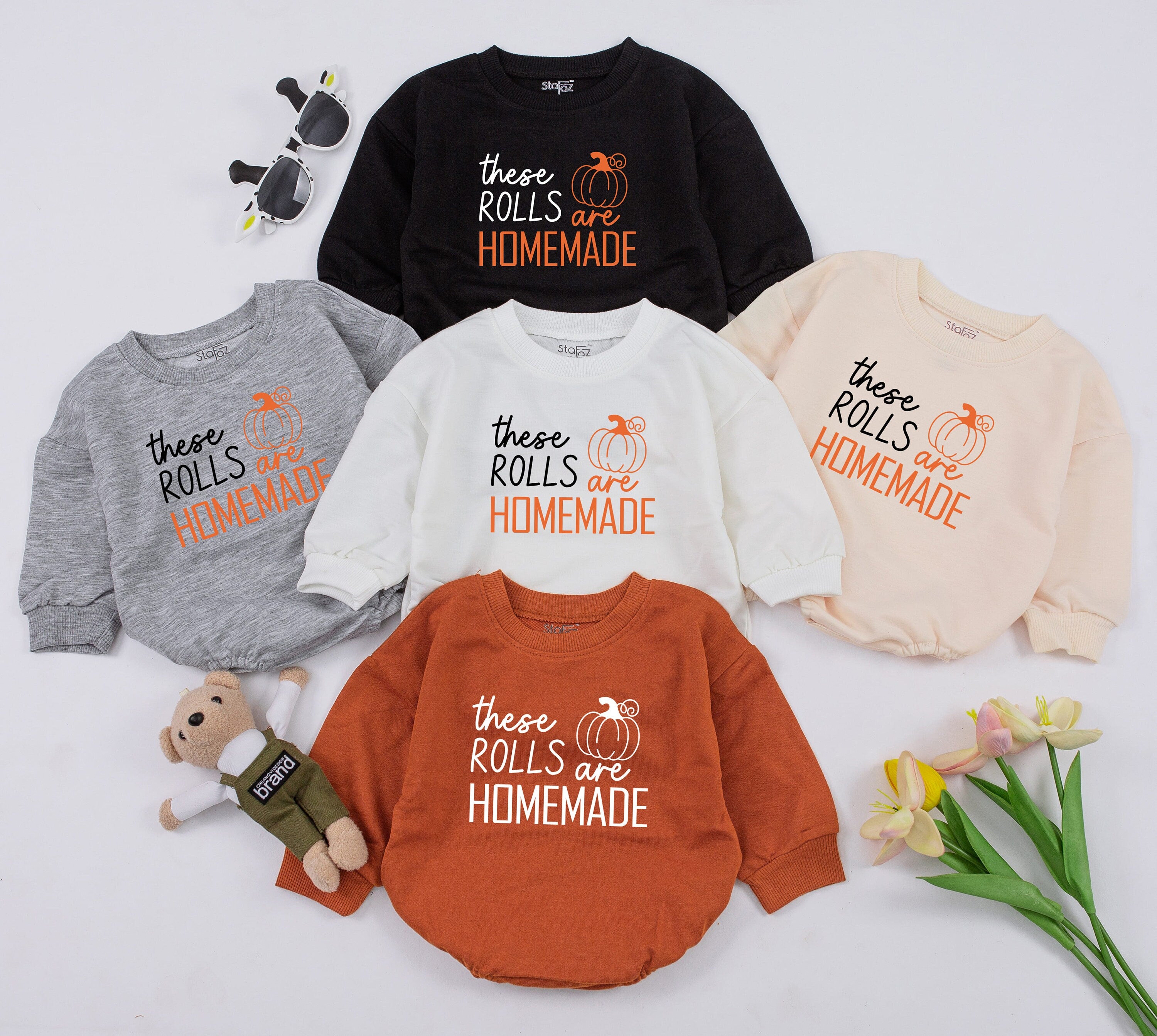 Funny Thanksgiving Baby Romper with Homemade Rolls Design