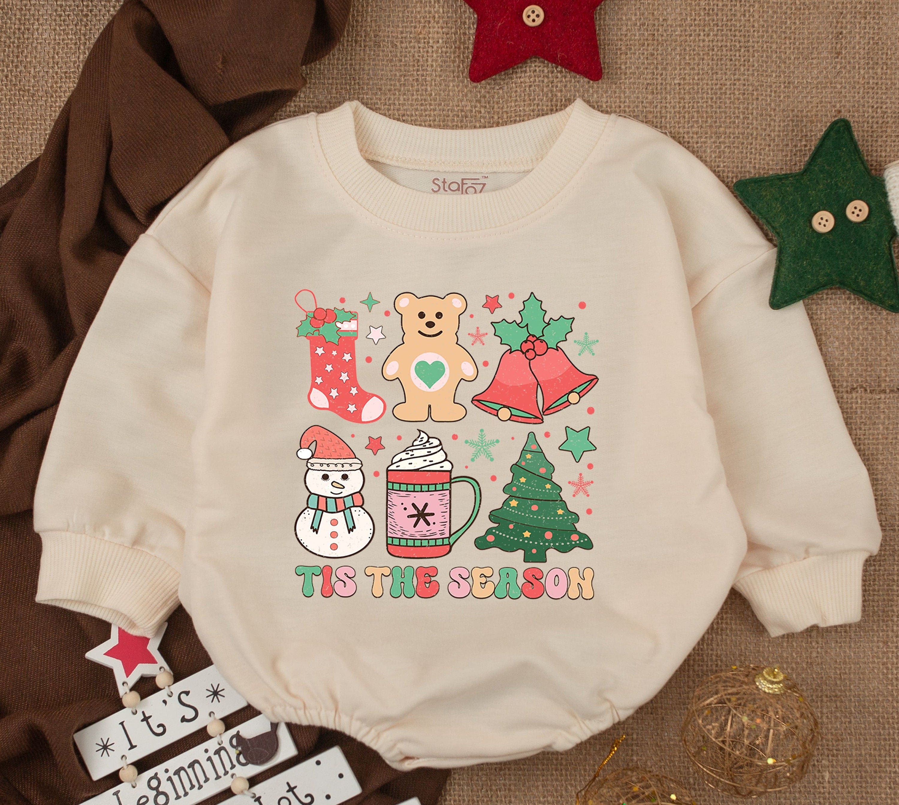 Festive Christmas Baby Romper with Cheerful Teddy Bear Design