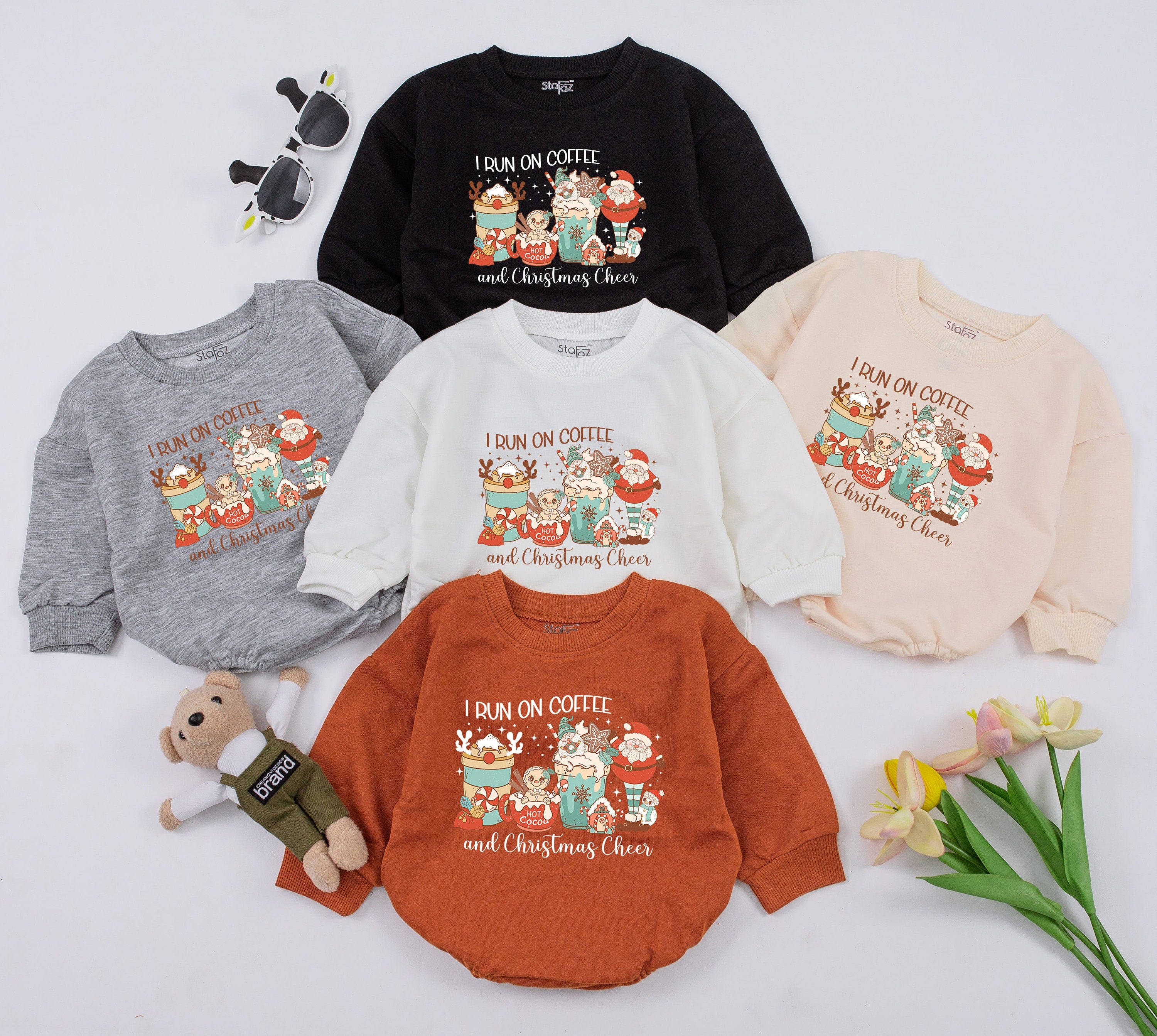Whimsical Santa Baby Romper Christmas Outfit Infant Holiday Fun Coffee Cheer First Xmas Soft Cotton
