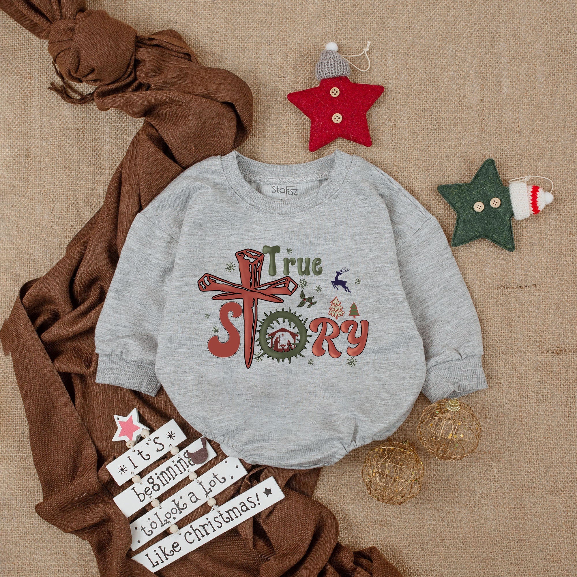 True Story Baby Christmas Romper My First Christmas Outfit Holiday Bodysuit with Festive Colors and Design Elements Cotton Soft Gift