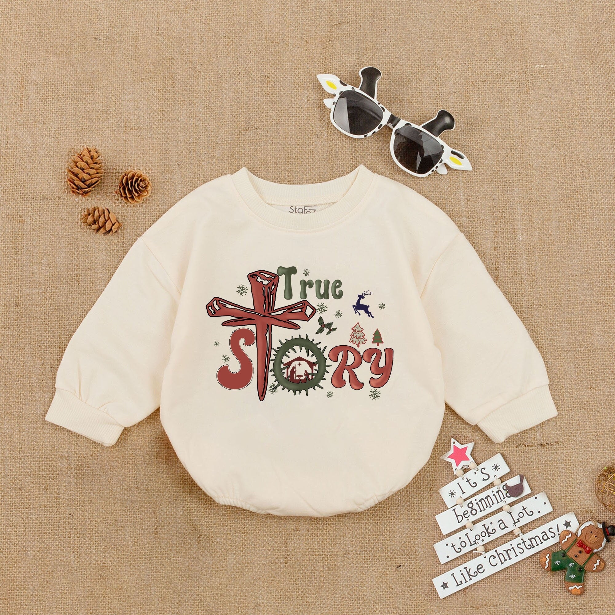 True Story Baby Christmas Romper My First Christmas Outfit Holiday Bodysuit with Festive Colors and Design Elements Cotton Soft Gift