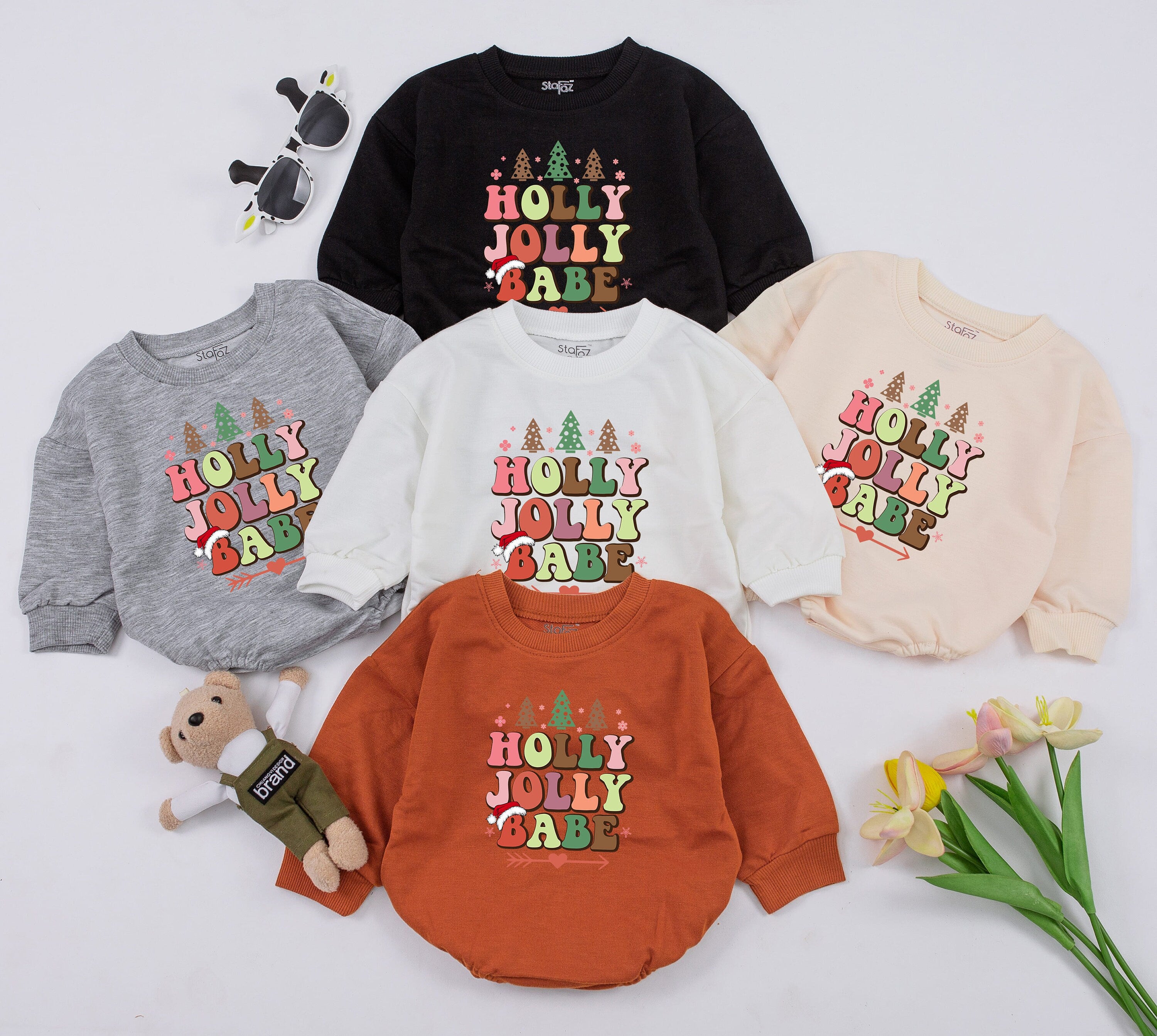Holly Jolly Babe Christmas Baby Romper with Santa Hat and Trees Holiday Outfit for Girl's First Celebration Festive Infant Costume