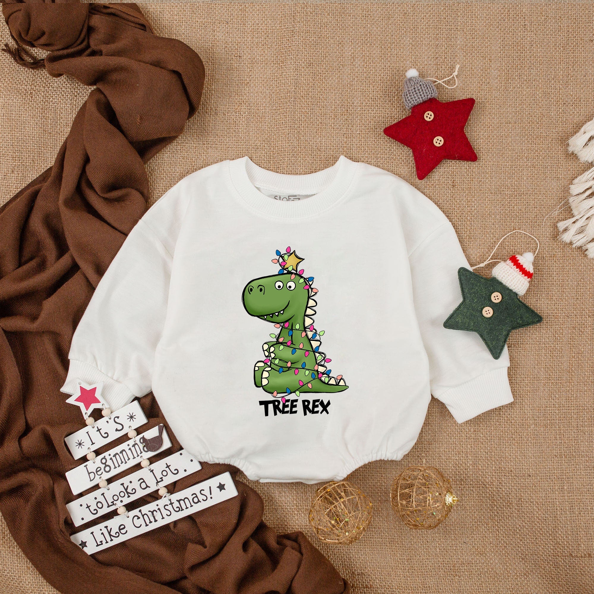 Tree Rex Christmas Romper for Baby Girls Soft Cotton Holiday Outfit Adorable Dinosaur Design with Lights Fun Newborn Coming Home Bodysuit