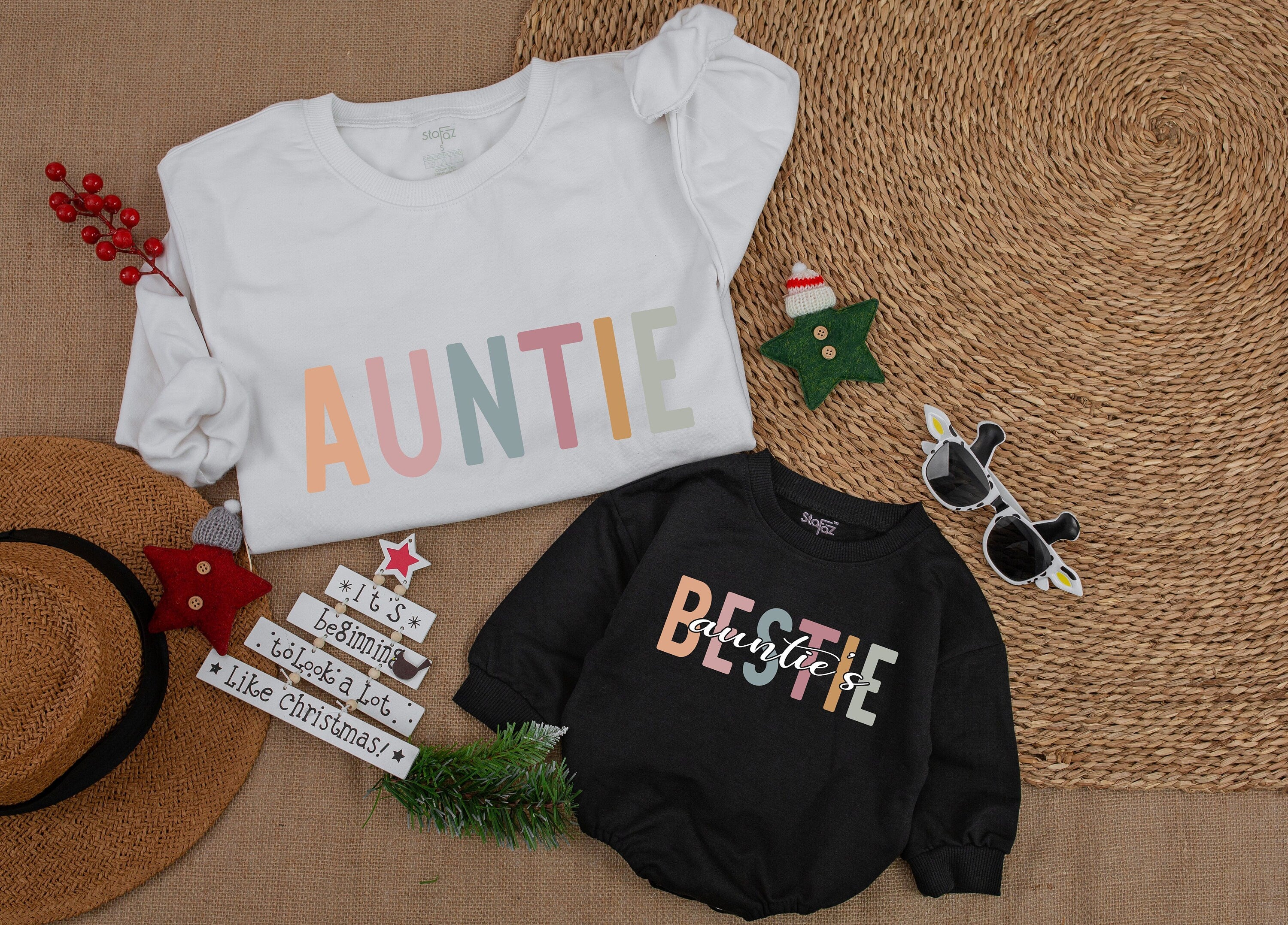 Personalized Auntie and Niece Matching Sweatshirts Pastel Design Custom Gift Soft Cotton Holiday Baby Romper Kid Outfit Family Love