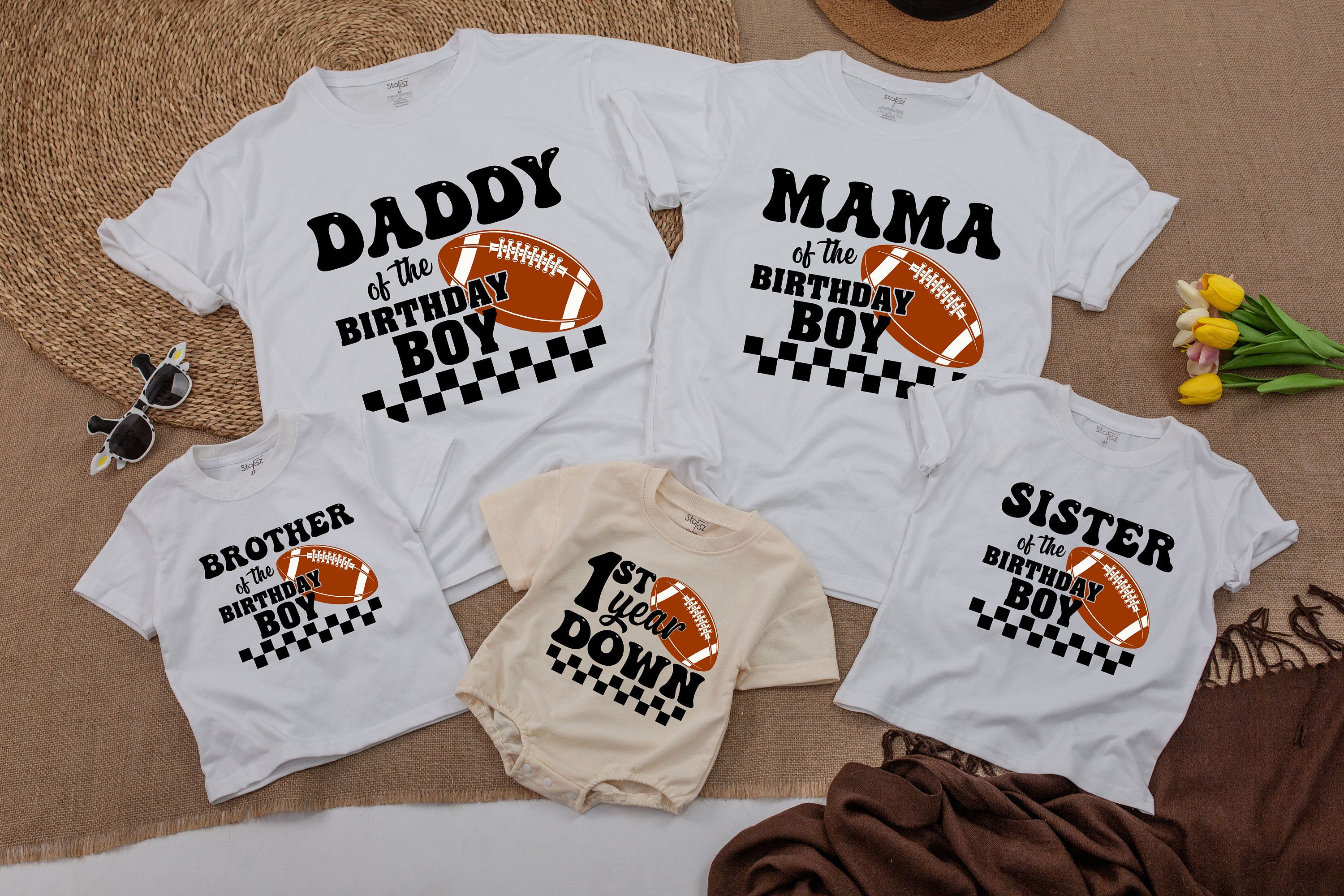 Custom Football Family Matching Shirts with Name, Personalized 1st Birthday