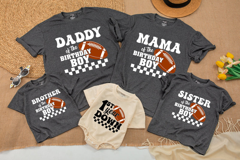 Custom Football Birthday Romper for Baby, 1st Year Down Outfit with Checkered Motif, Soft Cotton, Perfect for Milestone Photos & Parties