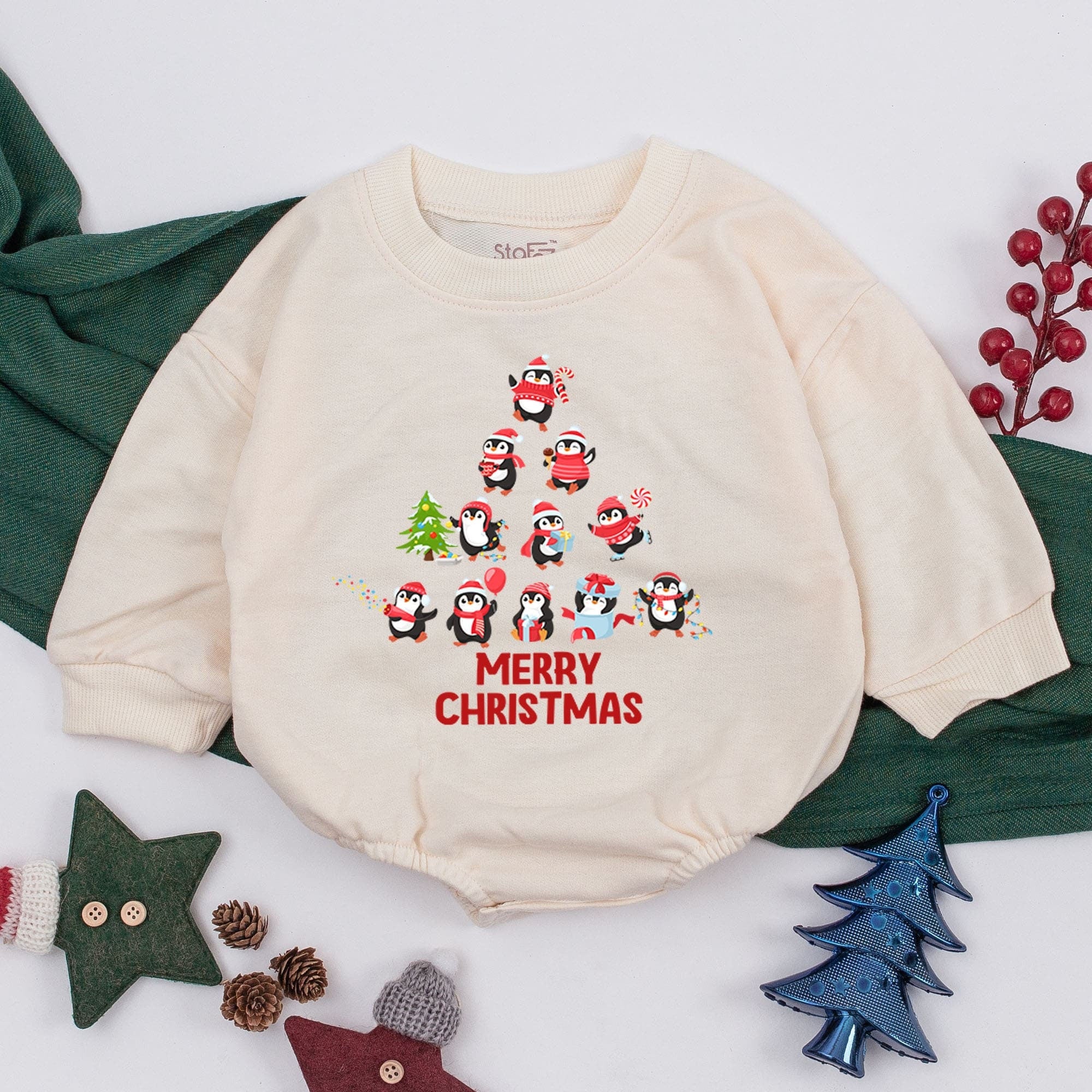 Merry Christmas Penguin Baby Romper Festive Infant Outfit First Holiday Gift Cute Xmas Design for Boy Girl Soft Cotton