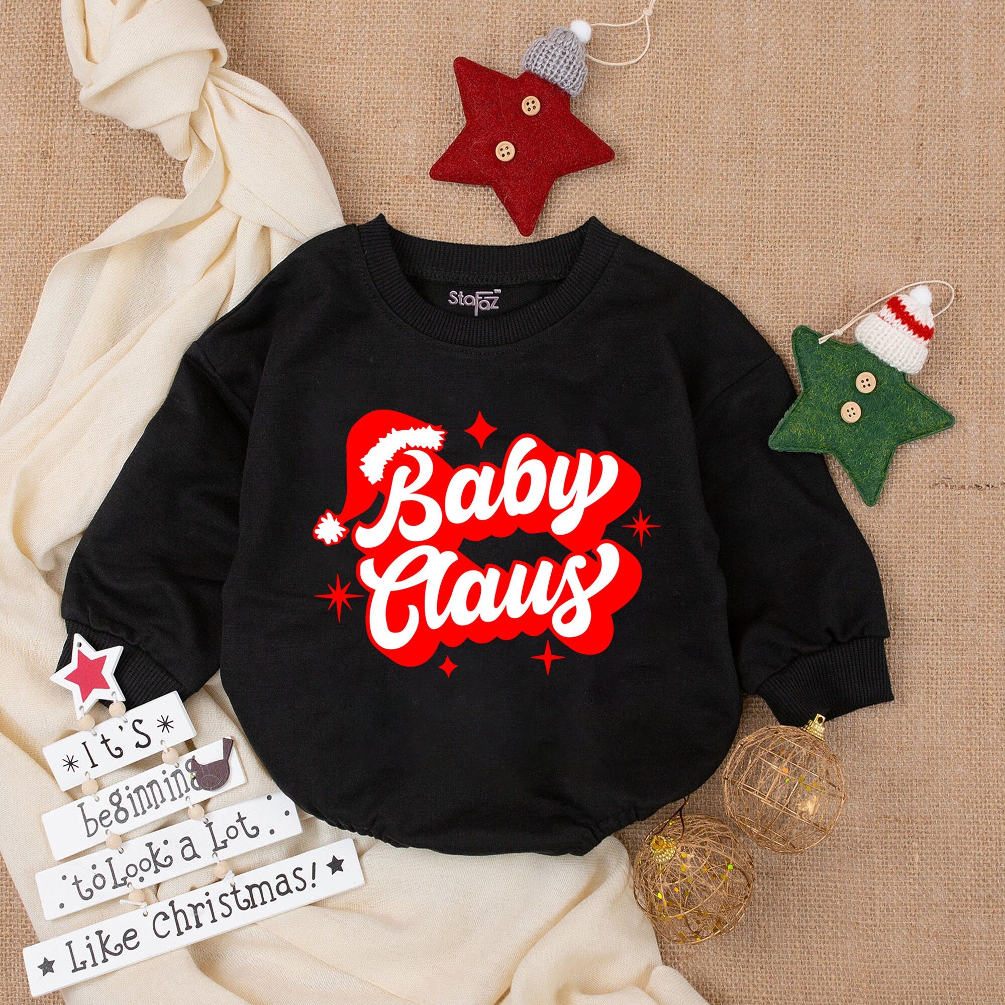 Baby Claus Bubble Romper for First Christmas Celebration