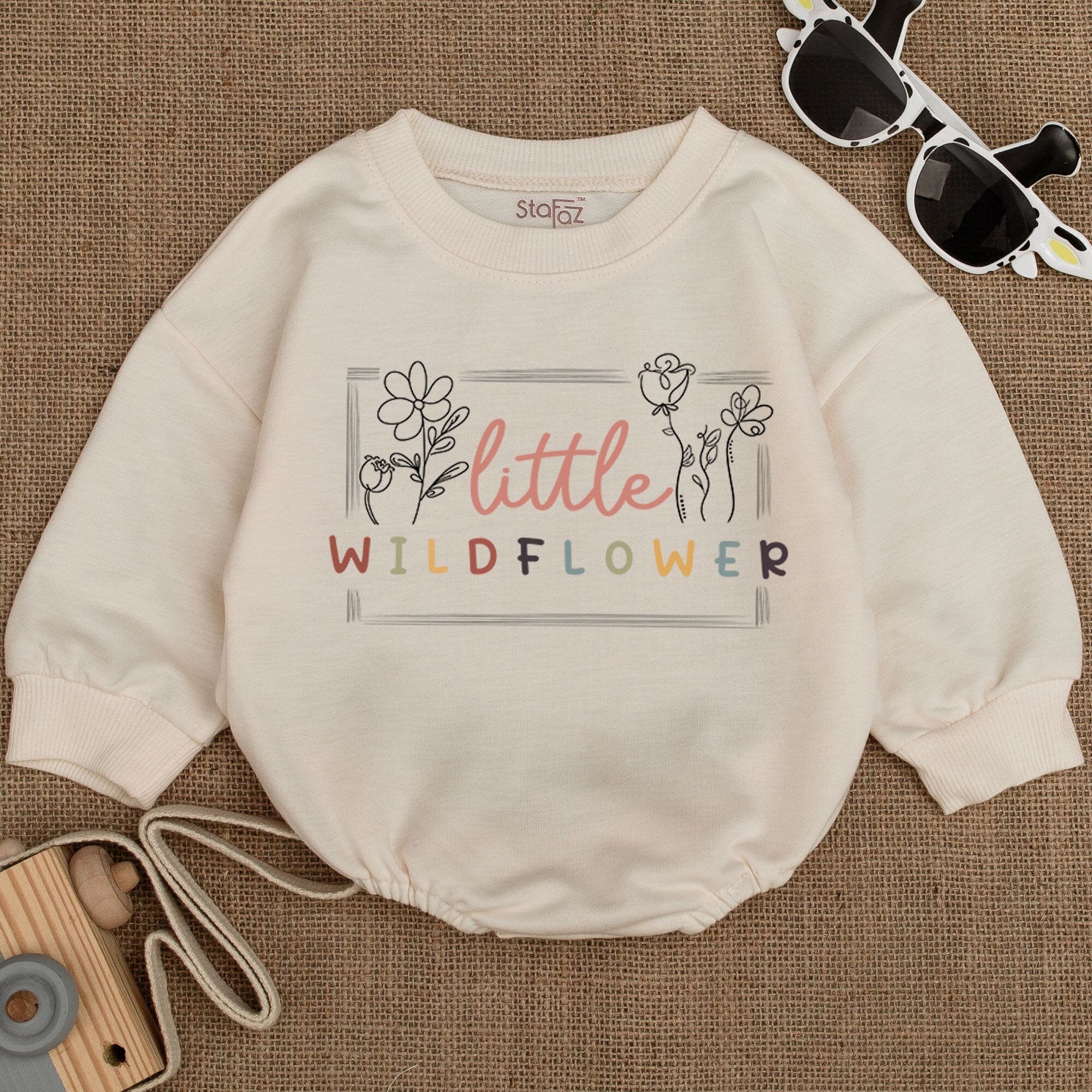 Little Wildflower Baby Romper Handwritten Flowers Boho Infant Girl Outfit Soft Pastel Cotton Comfortable Baby Shower Party Gift