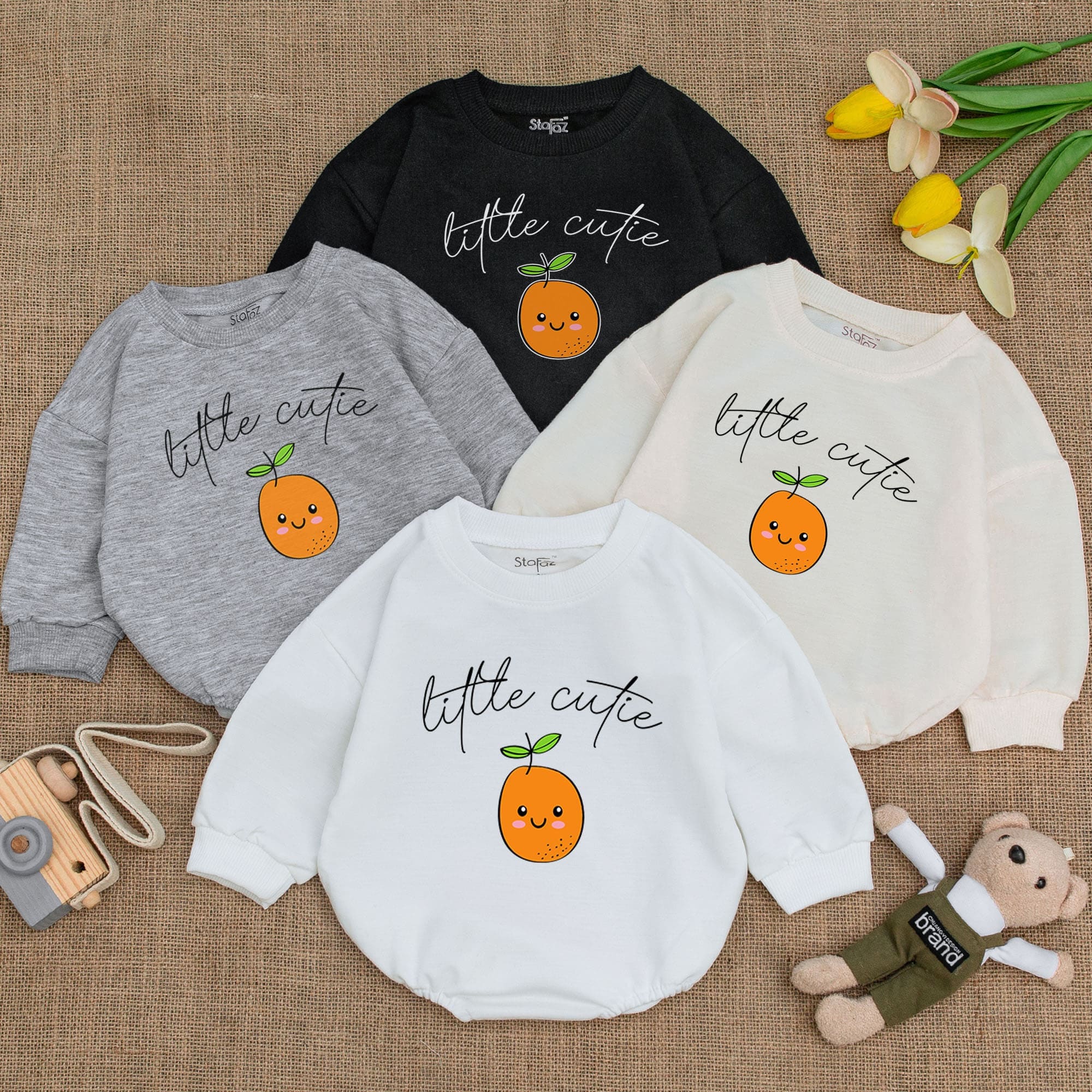 Little Cutie Orange Romper for Newborn Baby Girls Soft Cotton Infant Clothing Cute Smiling Design Perfect Gift for Casual and Holiday Wear