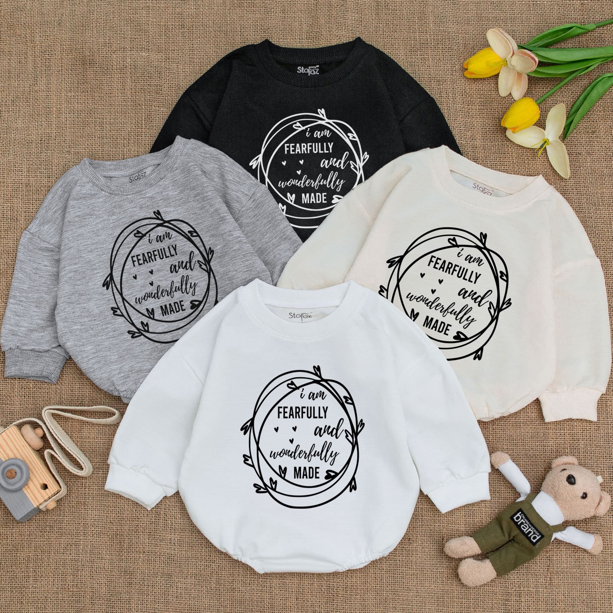Christian Baby Bodysuit Fearfully Wonderfully Made Newborn Outfit Elegant Leaf Design Gift Soft Cotton for Baby Shower