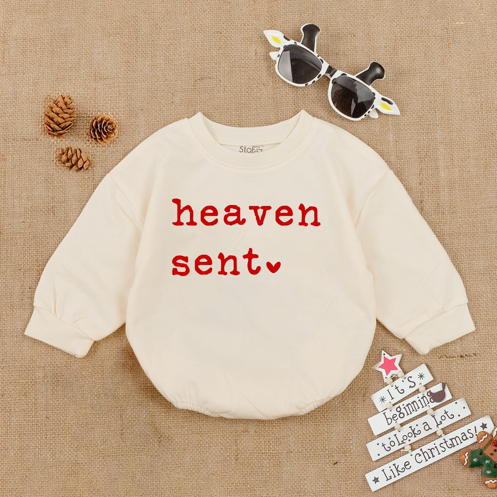 Heaven Sent Baby Christmas Romper Red Heart Design Cozy Newborn Holiday Bodysuit First Christmas Outfit Soft Cotton Infant Gift