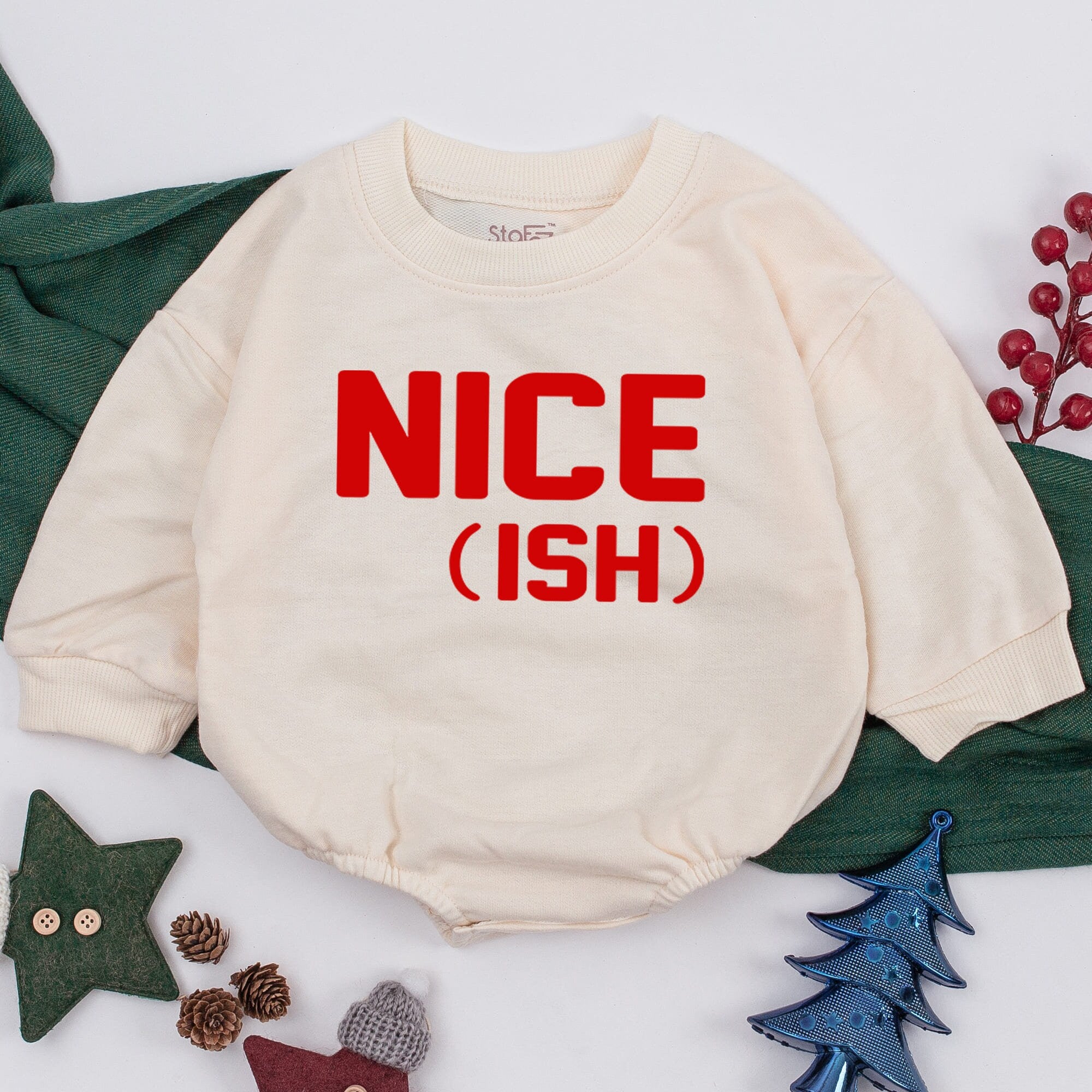 Nice Ish Baby Christmas Romper Soft Cozy Girl Outfit Holiday Retro Santa Design Cotton Warm Gift Baby Shower Party