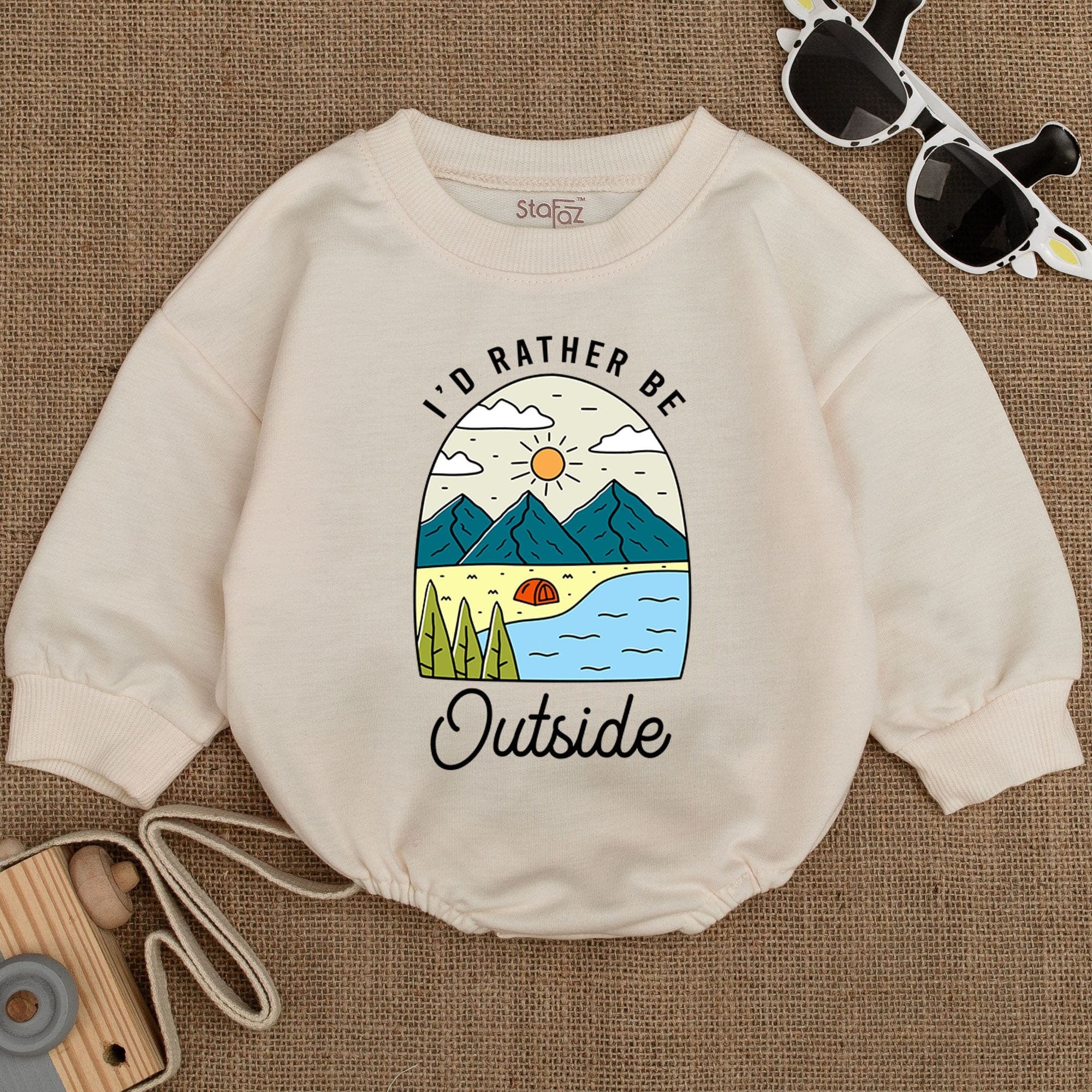 Baby Camping Bodysuit with Mountain Scene Outdoor Adventure Gift Cozy Cotton Outfit for Infant Holiday or Birthday