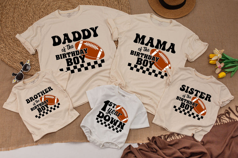 Custom Football Birthday Romper for Baby, 1st Year Down Outfit with Checkered Motif, Soft Cotton, Perfect for Milestone Photos & Parties