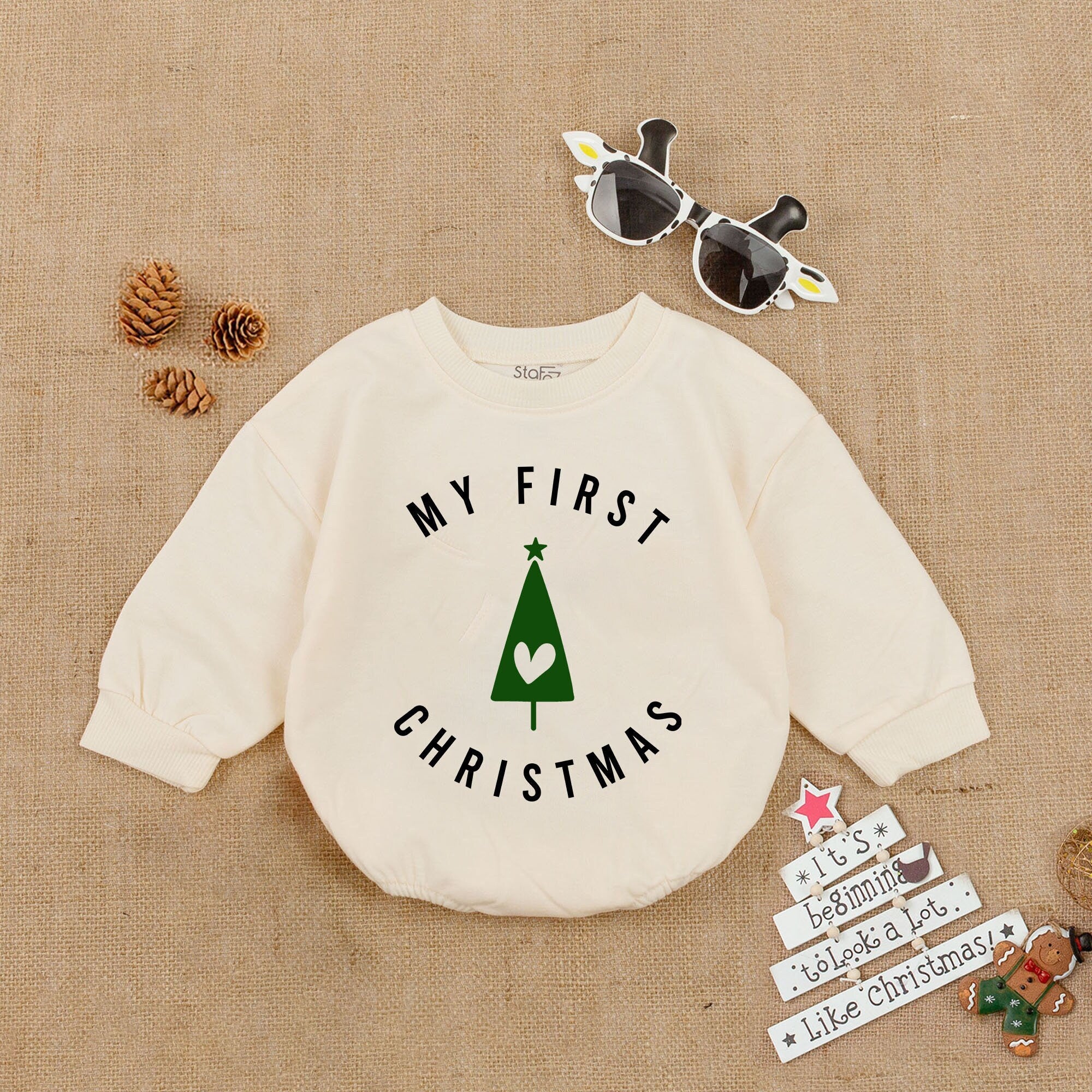My First Christmas Baby Outfit Green Tree Design Infant Holiday Romper Cozy Santa Baby Clothes Soft Cotton Gift for Newborn