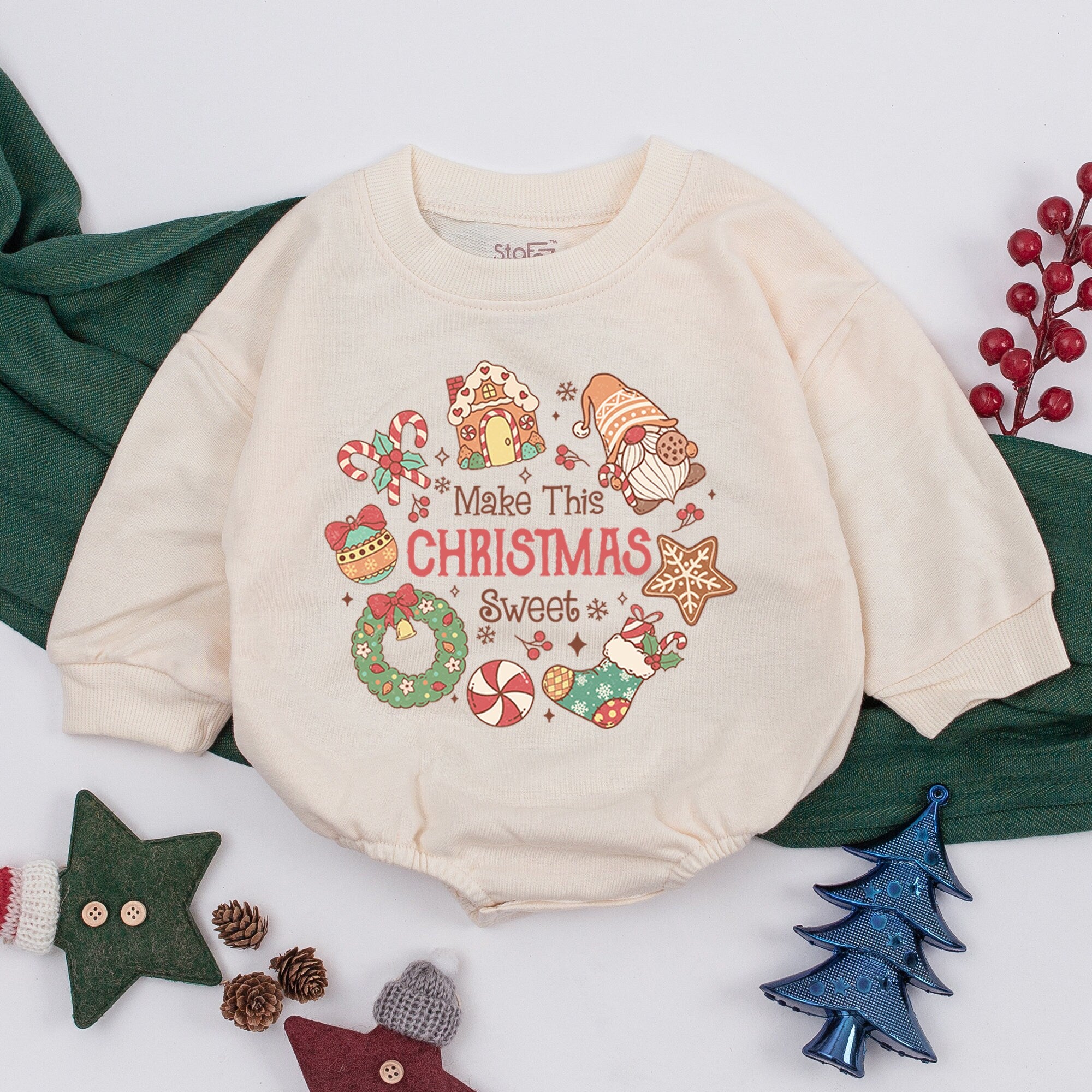 Christmas Sweet Baby Romper with Candy Cane Gingerbread Design First Holiday Outfit for Infant Girl Baby Shower Gift