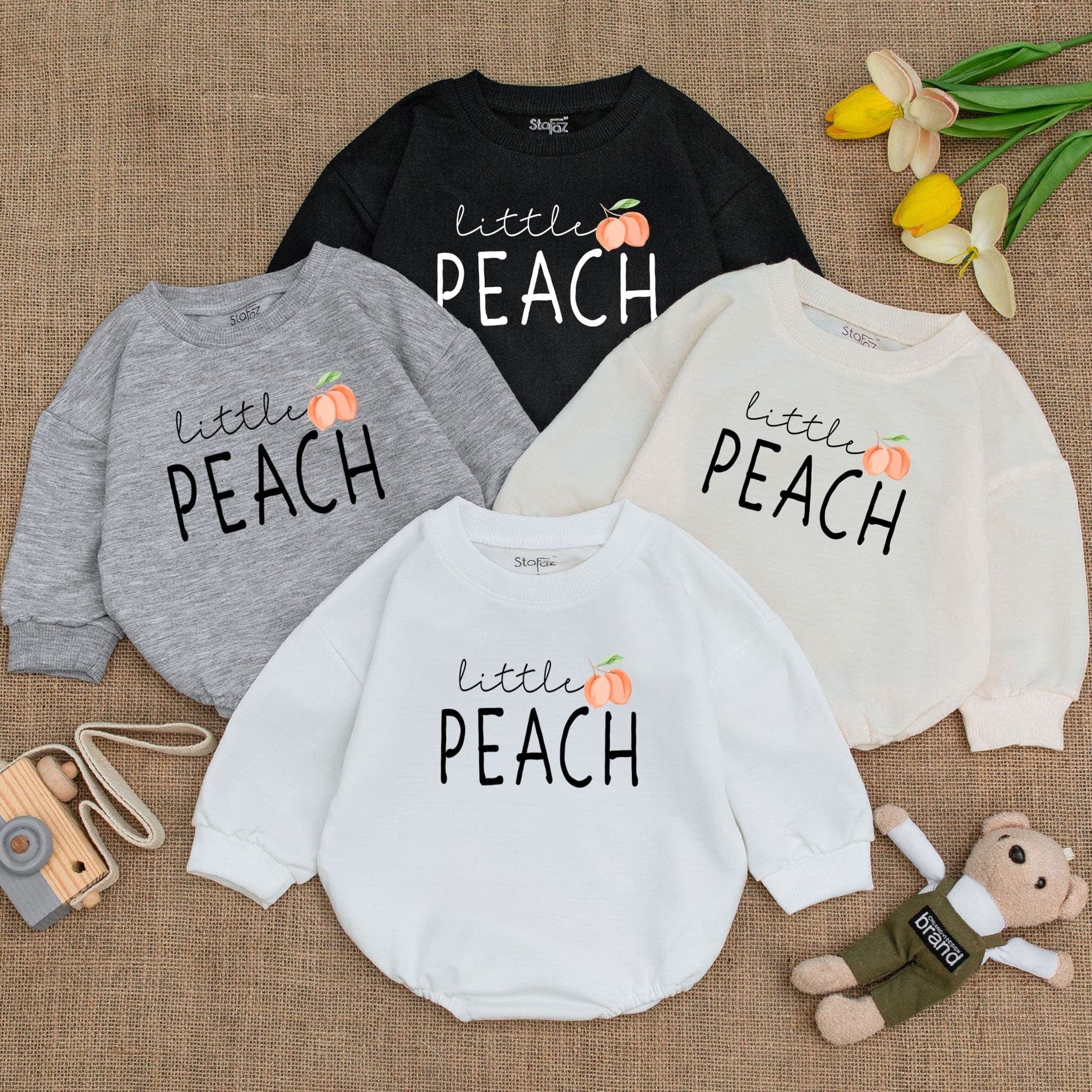 Peach Baby Romper Little Peach Design Cute Cotton Bodysuit Infant Girl Southern Style Soft Comfortable Vegan Newborn Outfit Birthday Gift