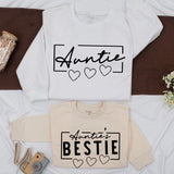 Custom Auntie and Bestie Matching Sweatshirts Stylish Script Design Cozy Fall Family Outfit Baby Girl Gift Soft Cotton Romper