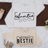 Custom Auntie and Bestie Matching Sweatshirts Stylish Script Design Cozy Fall Family Outfit Baby Girl Gift Soft Cotton Romper