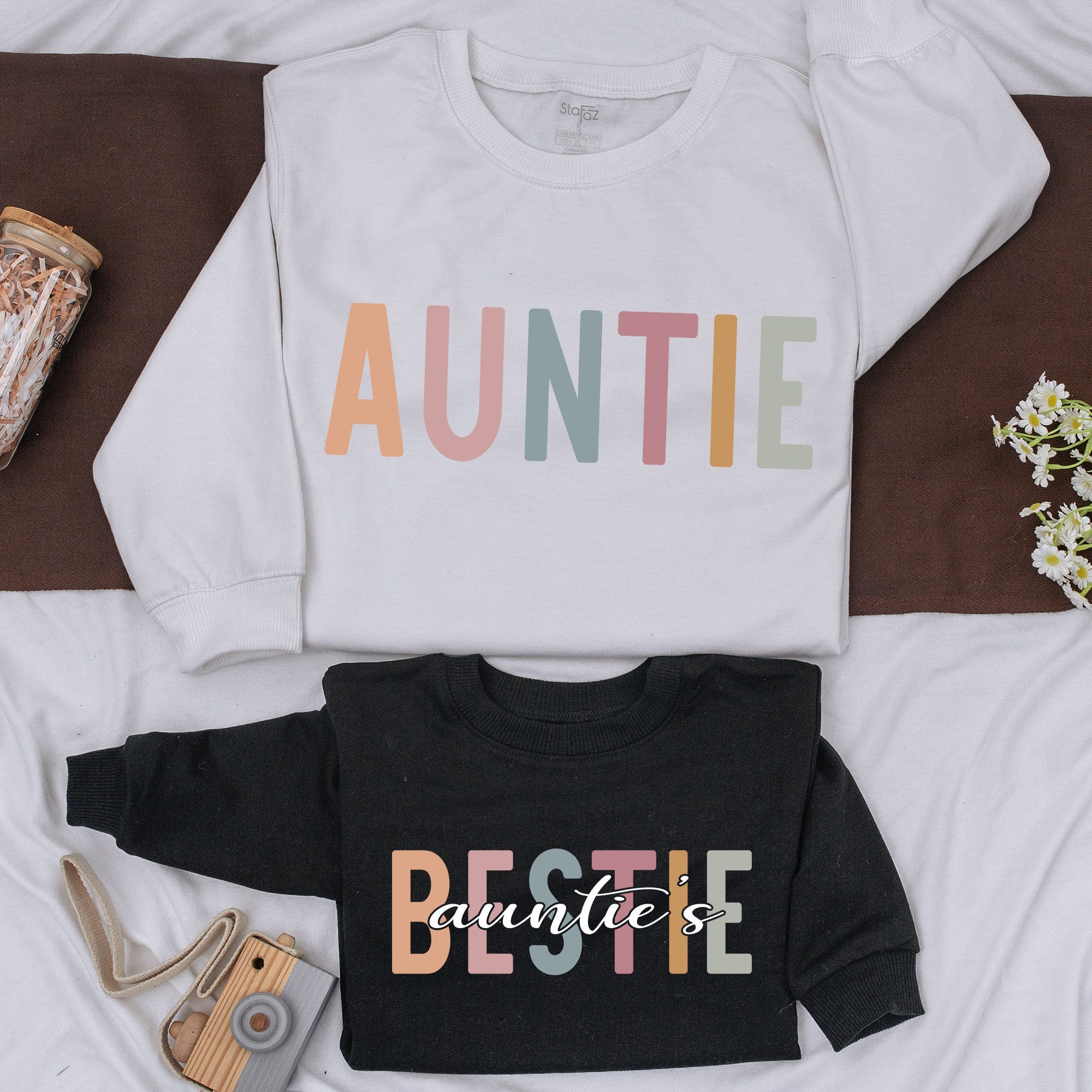 Personalized Auntie and Niece Matching Sweatshirts Pastel Design Custom Gift Soft Cotton Holiday Baby Romper Kid Outfit Family Love