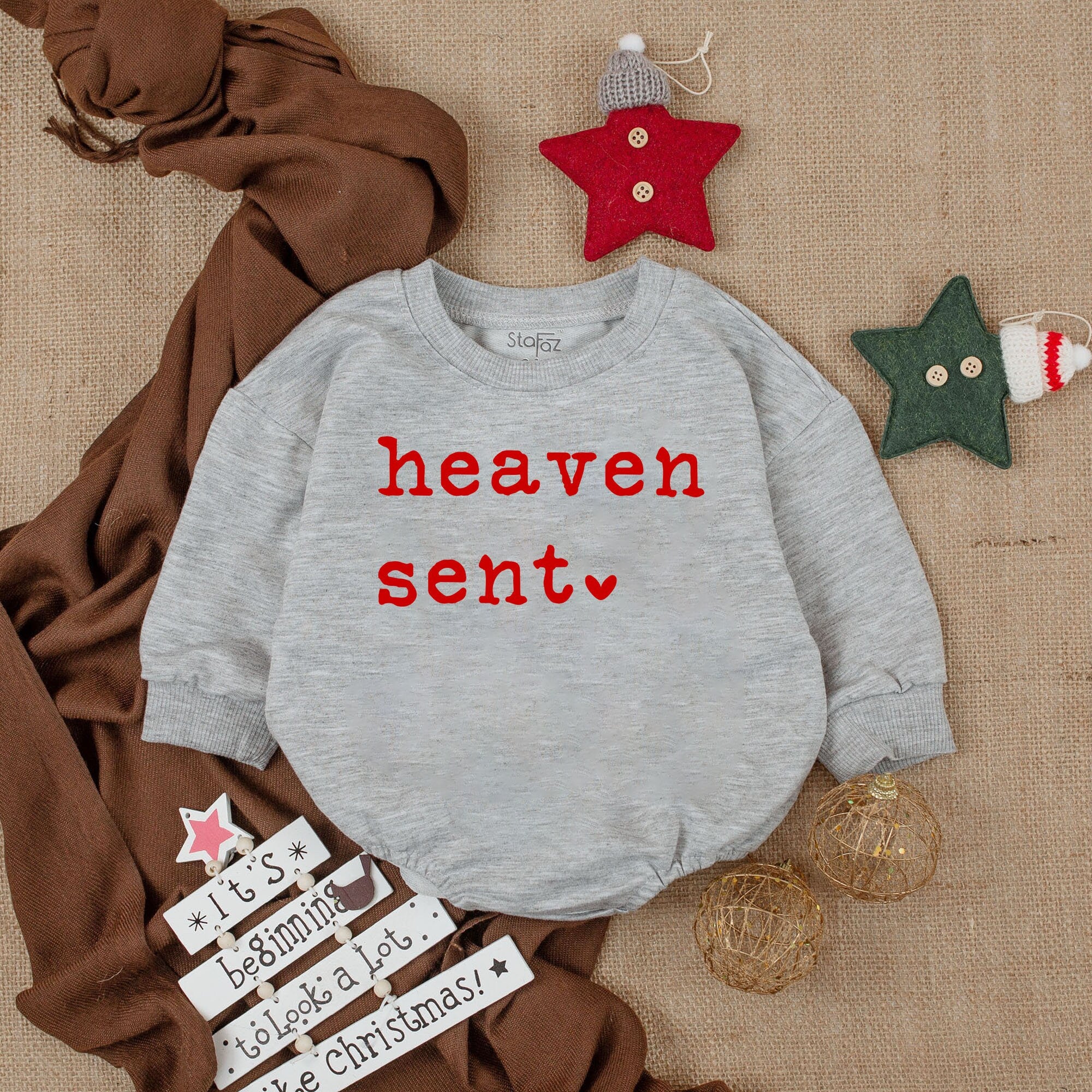 Heaven Sent Baby Christmas Romper Red Heart Design Cozy Newborn Holiday Bodysuit First Christmas Outfit Soft Cotton Infant Gift