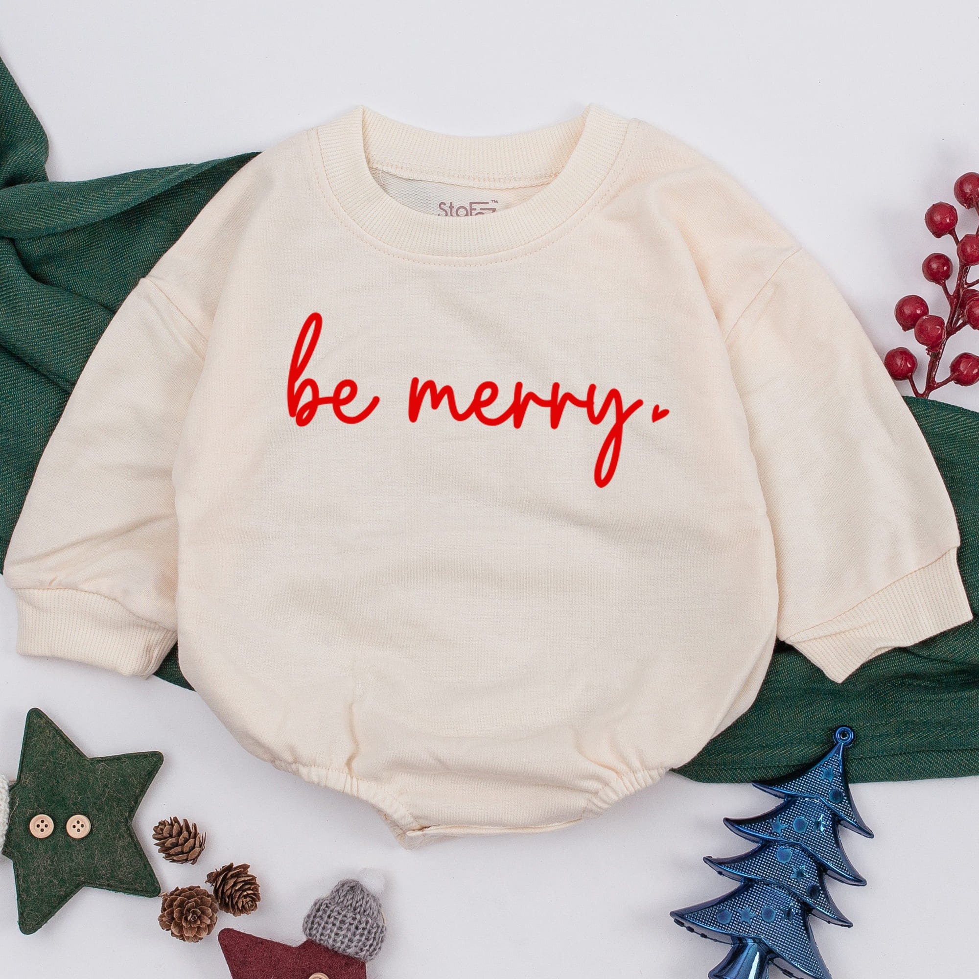 Be Merry Baby Romper Holiday Outfit Vibrant Red Script Design Christmas Infant Gift Neutral Baby Clothes for Boys and Girls Joyful Suit