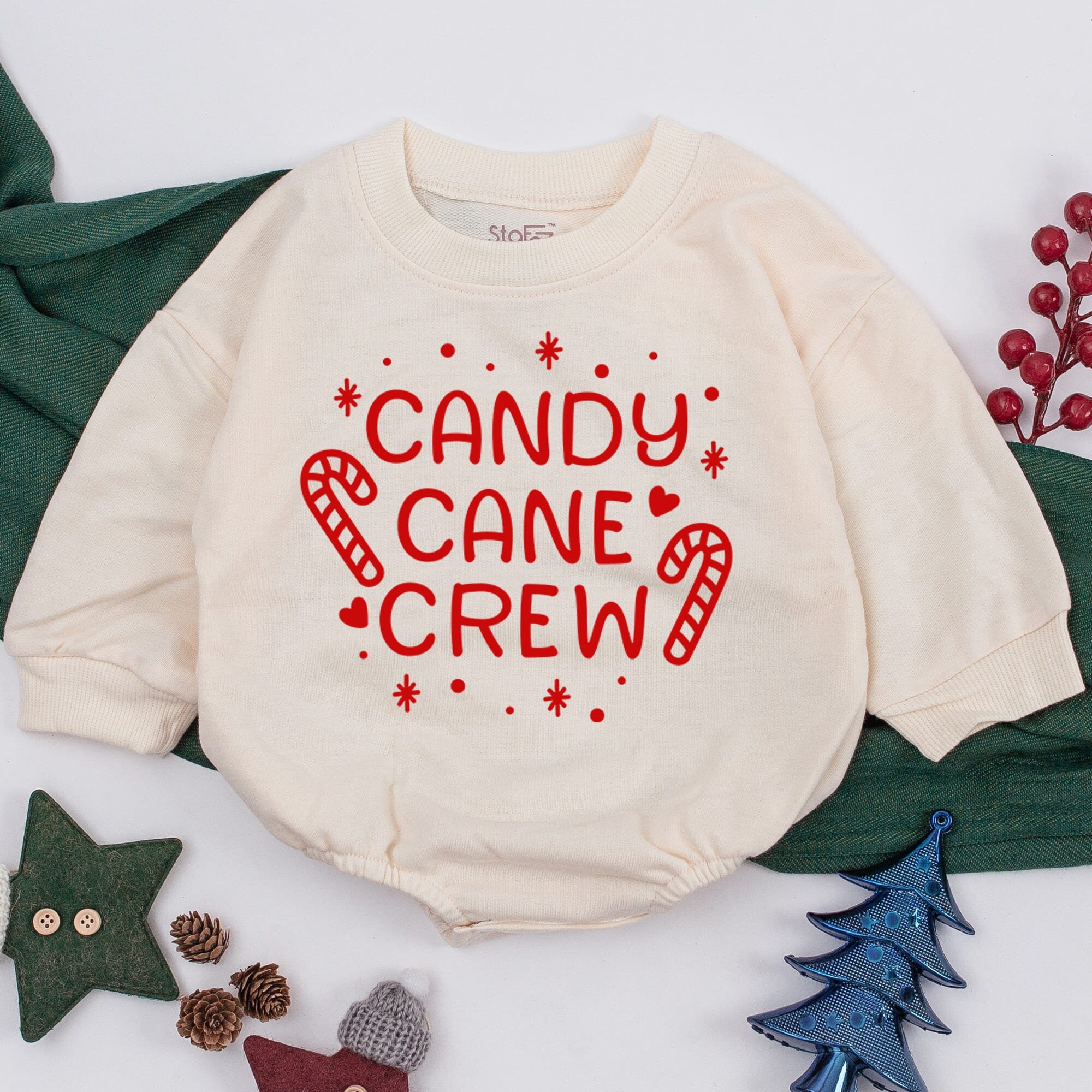 Candy Cane Crew Christmas Baby Romper Festive Infant Outfit First Xmas Gift Neutral Baby Clothes Boy Girl Holiday Design